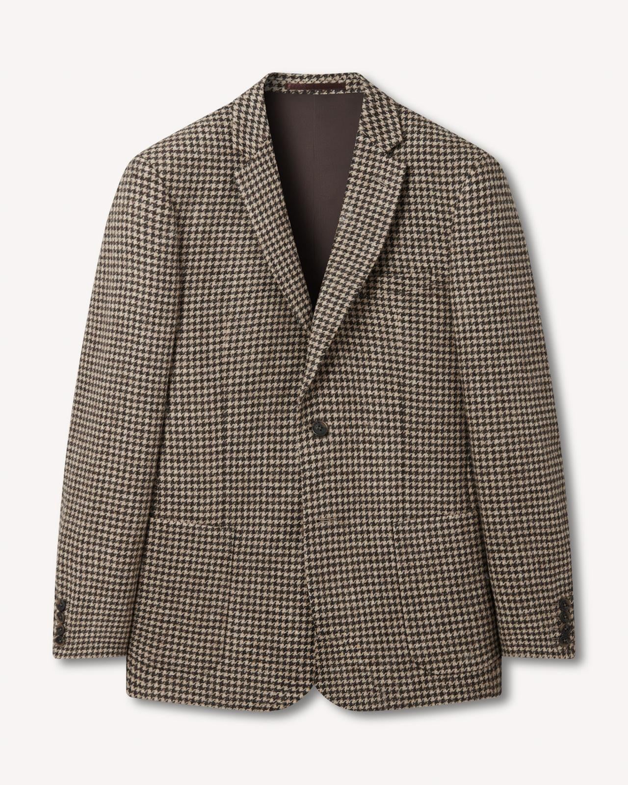 Two Button Wool Jacket Brown Houndstooth-MALFORD OF LONDON SAVILE ROW MENSWEAR OUTLET