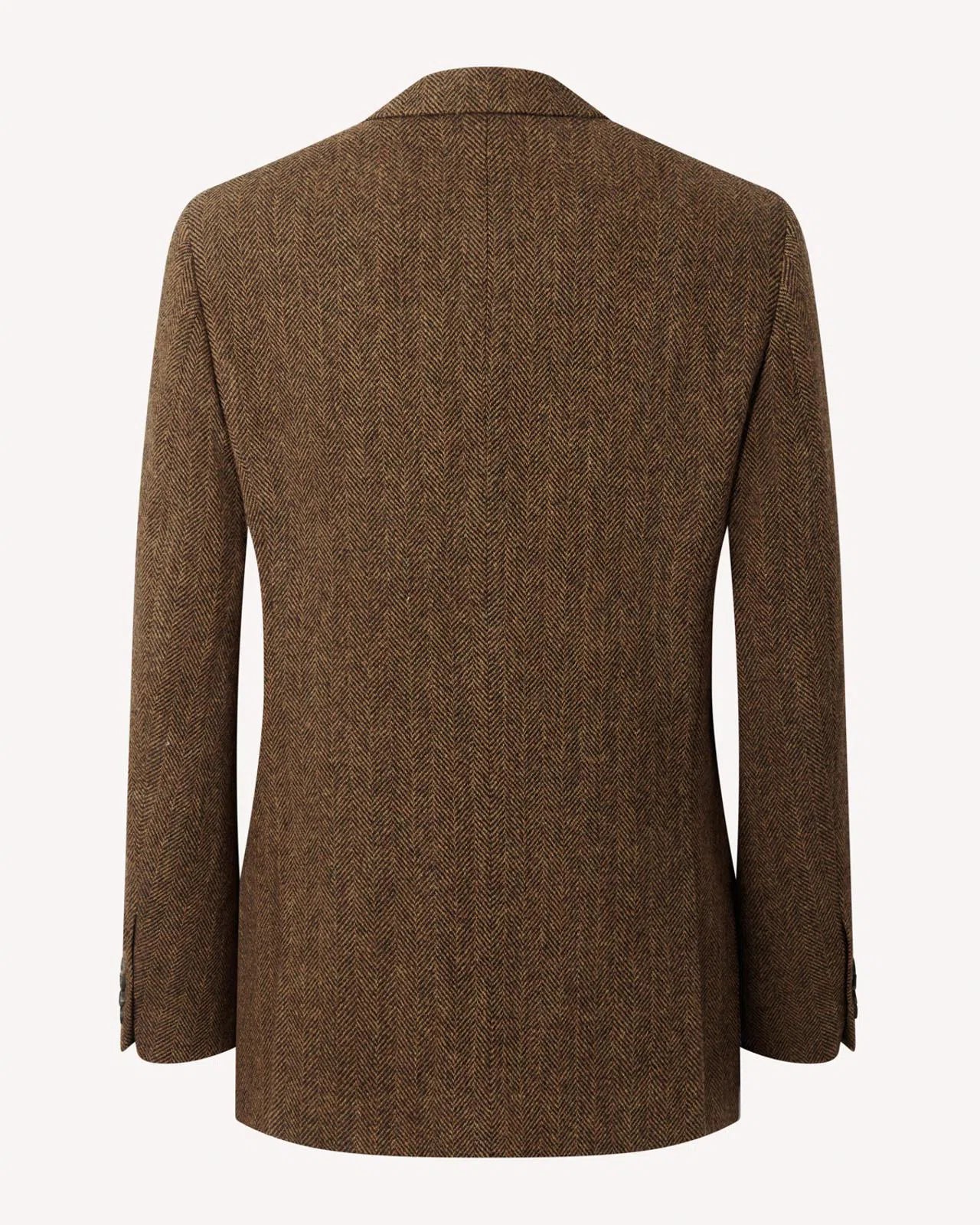 Two Button Wool Jacket Fawn Herringbone Olive Brown-MALFORD OF LONDON SAVILE ROW MENSWEAR OUTLET