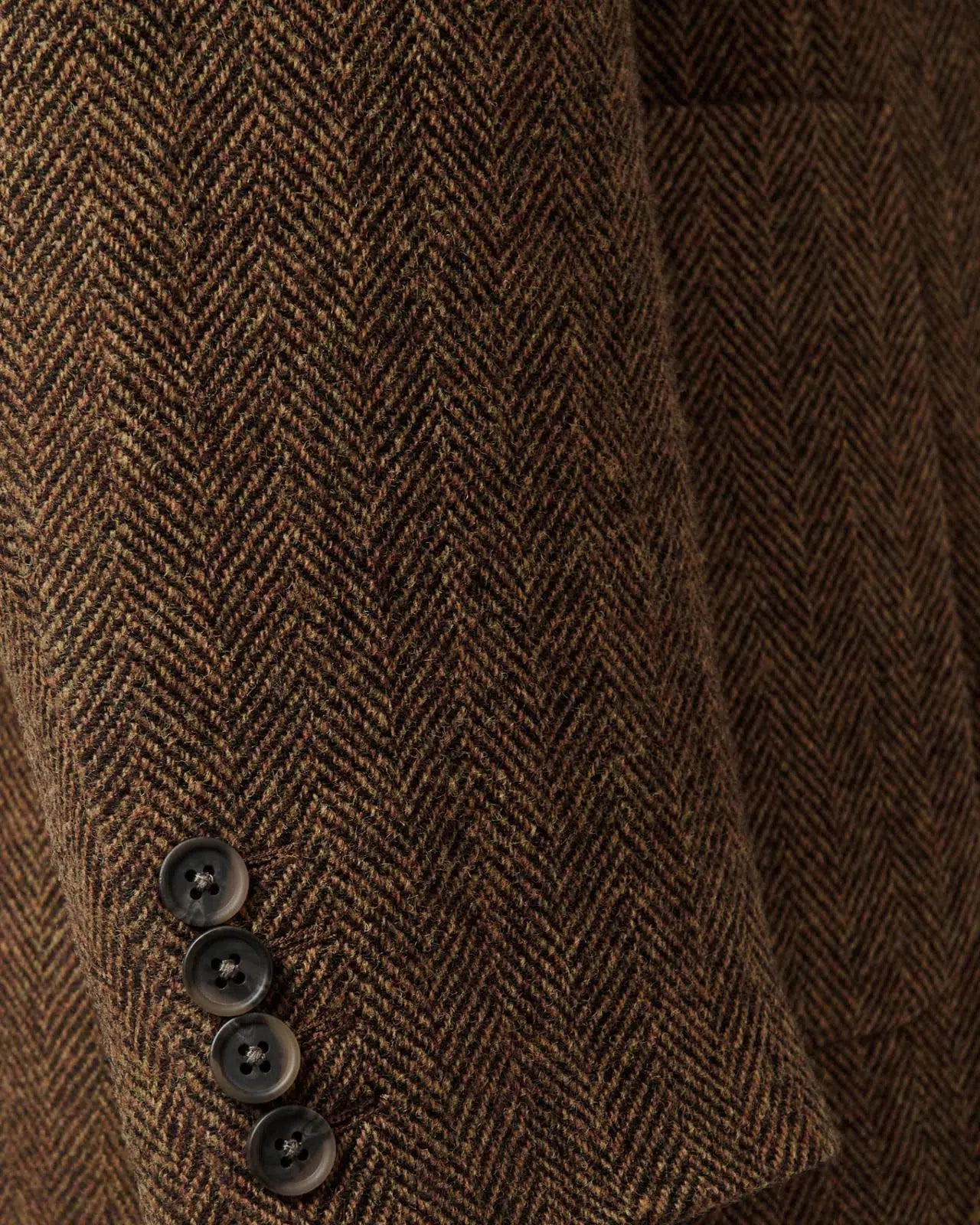 Two Button Wool Jacket Fawn Herringbone Olive Brown-MALFORD OF LONDON SAVILE ROW MENSWEAR OUTLET