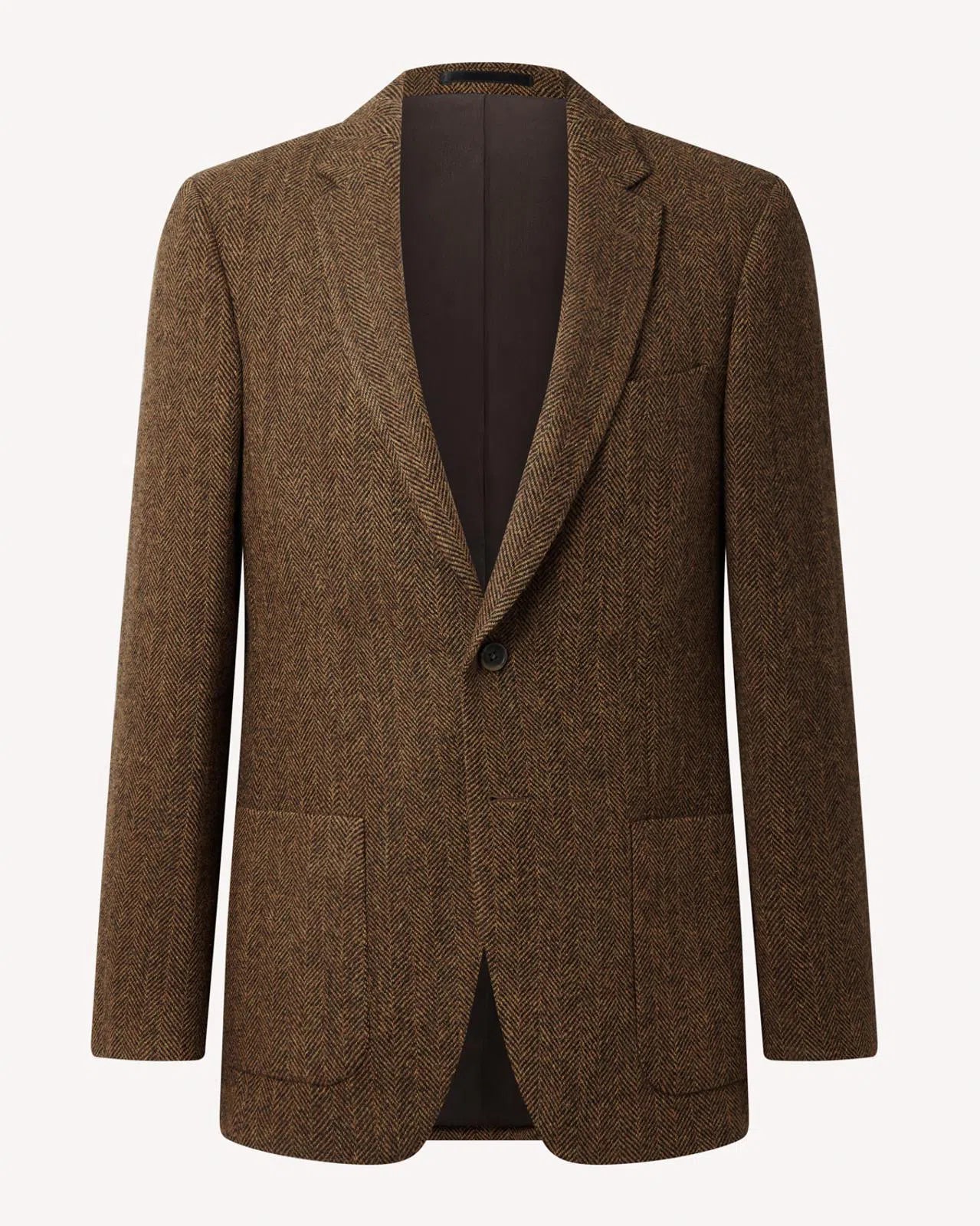 Two Button Wool Jacket Fawn Herringbone Olive Brown-MALFORD OF LONDON SAVILE ROW MENSWEAR OUTLET