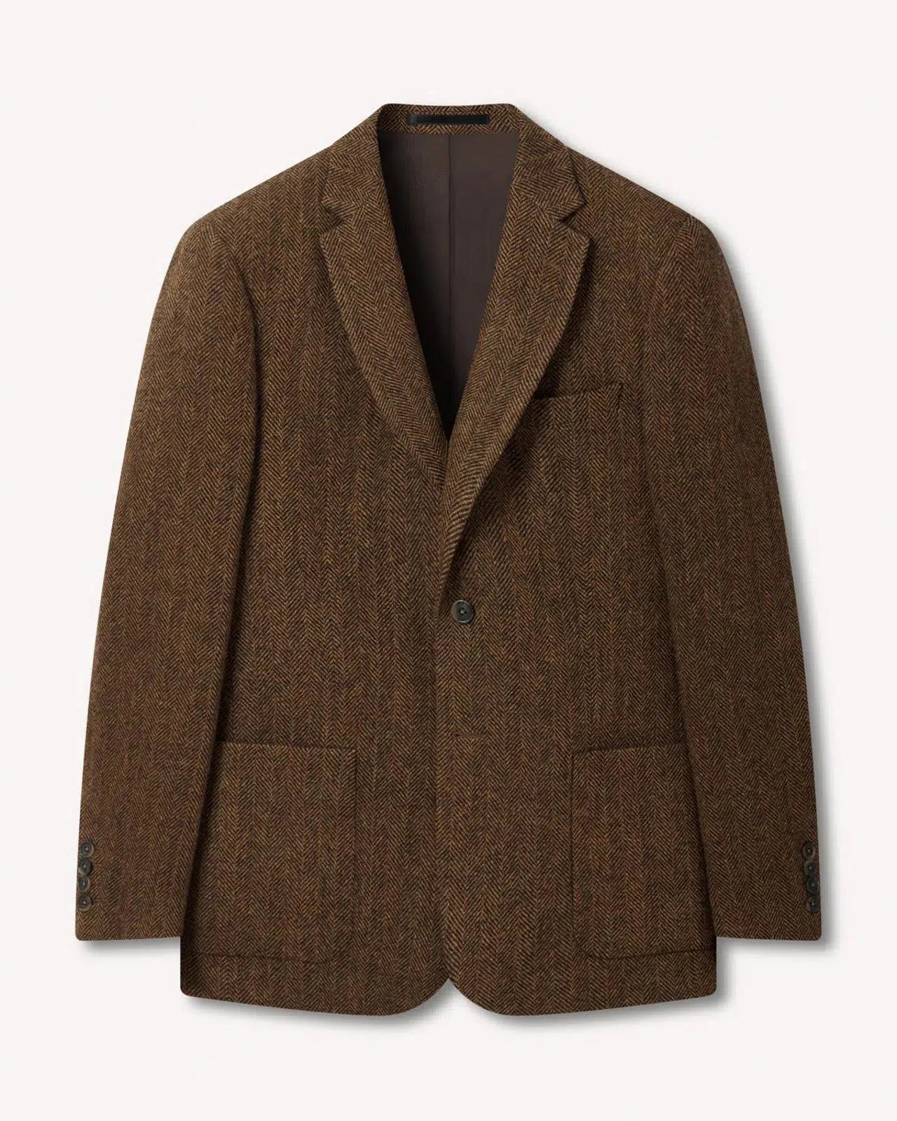 Two Button Wool Jacket Fawn Herringbone Olive Brown-MALFORD OF LONDON SAVILE ROW MENSWEAR OUTLET