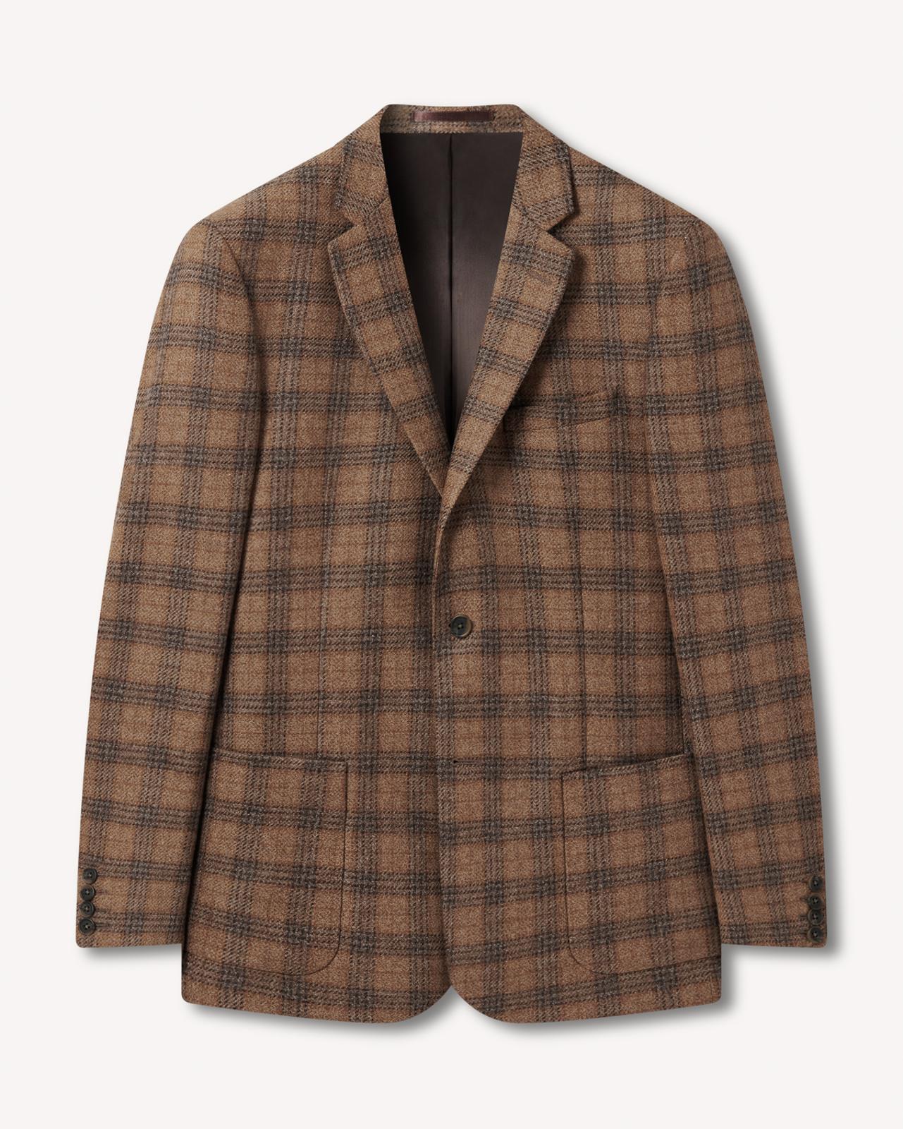 Two Button Wool/Cashmere Jacket Brown Window Check-MALFORD OF LONDON SAVILE ROW MENSWEAR OUTLET