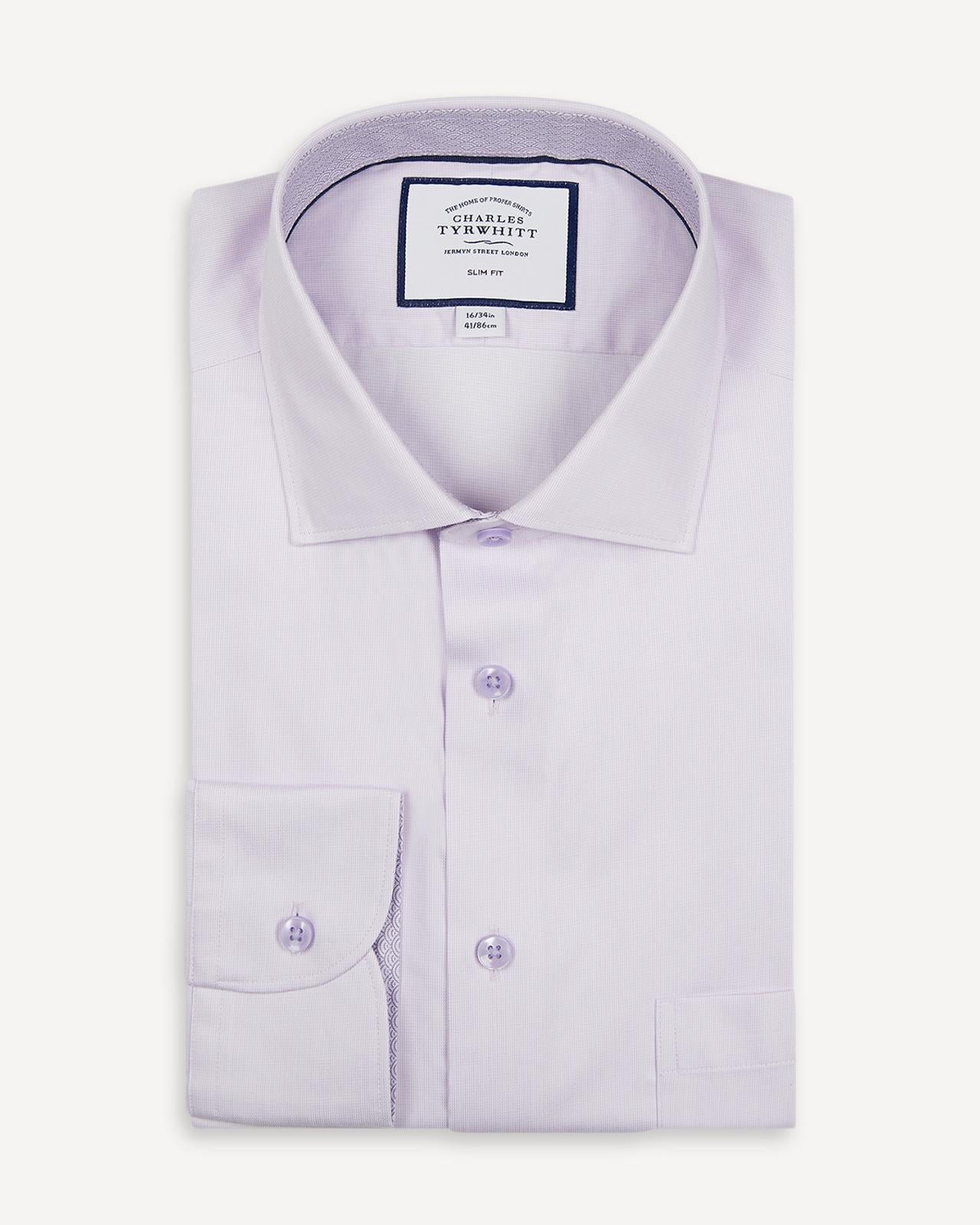 Violet Slim Fit Printed Trim Twill Shirt-MALFORD OF LONDON SAVILE ROW MENSWEAR OUTLET