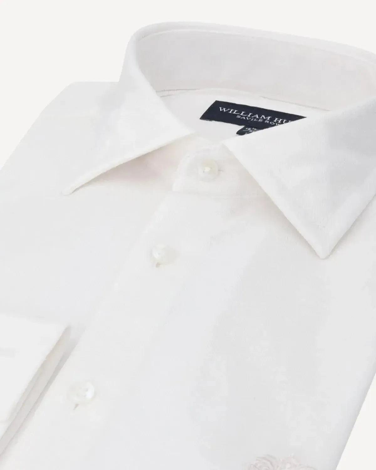 WILLIAM HUNT Classic Fit Textured Cotton Shirt White-MALFORD OF LONDON SAVILE ROW MENSWEAR OUTLET