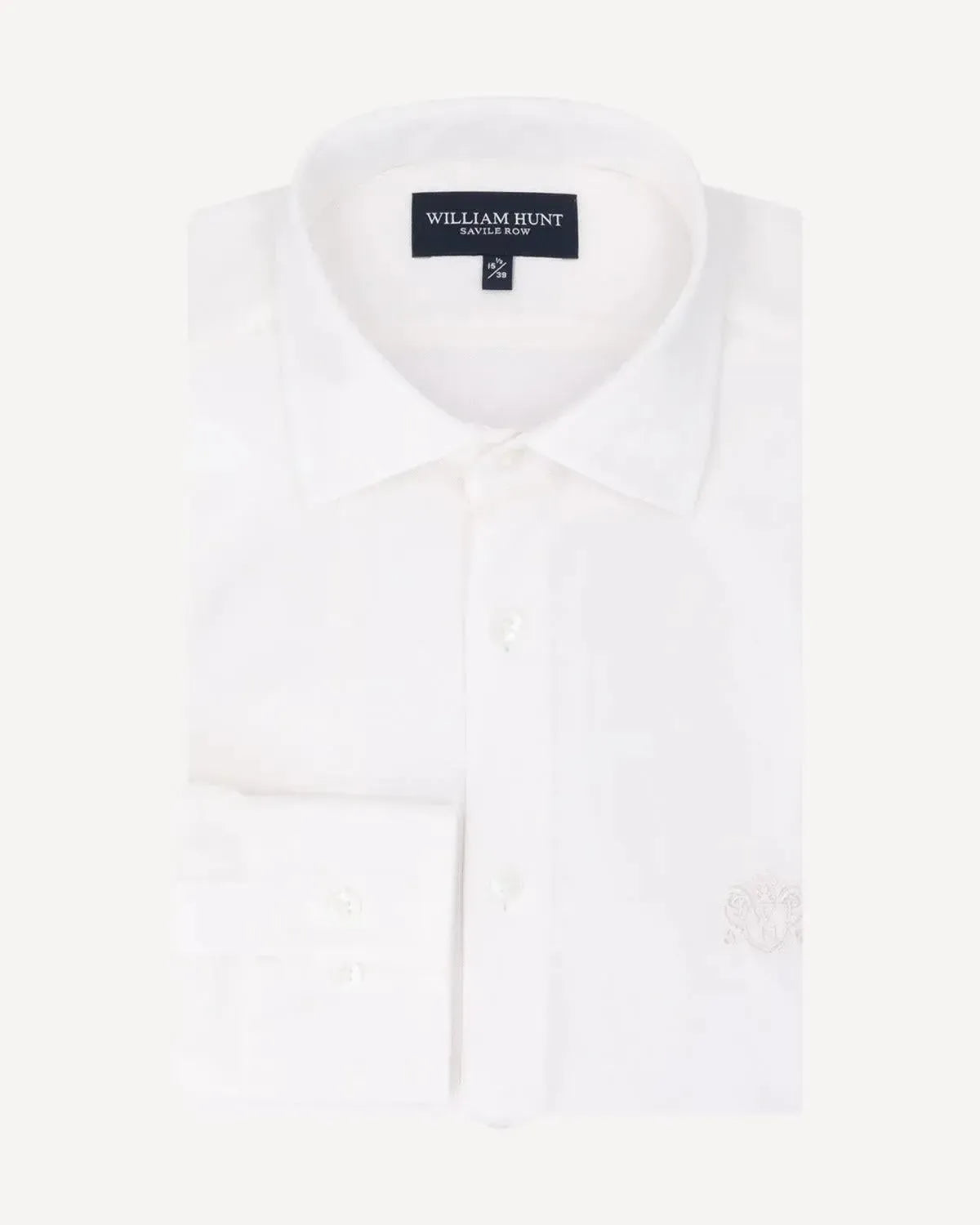 WILLIAM HUNT Classic Fit Textured Cotton Shirt White-MALFORD OF LONDON SAVILE ROW MENSWEAR OUTLET