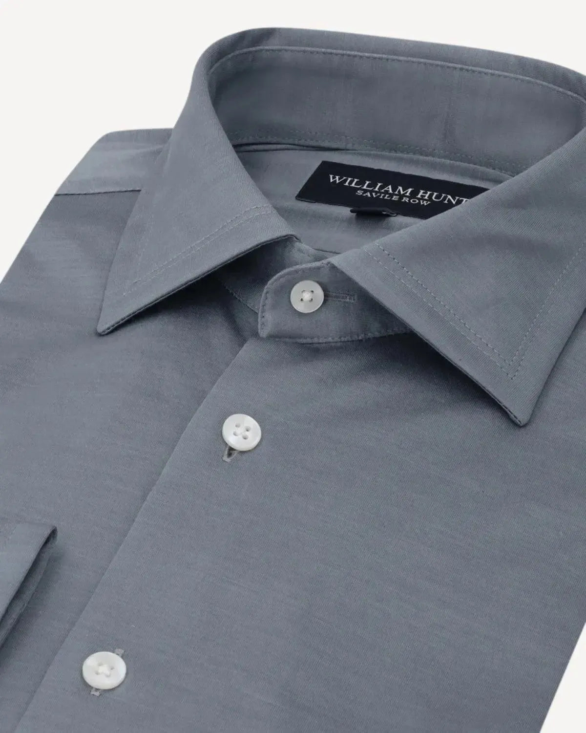 WILLIAM HUNT Poplin Cotton Shirt Marl Grey-MALFORD OF LONDON SAVILE ROW MENSWEAR OUTLET