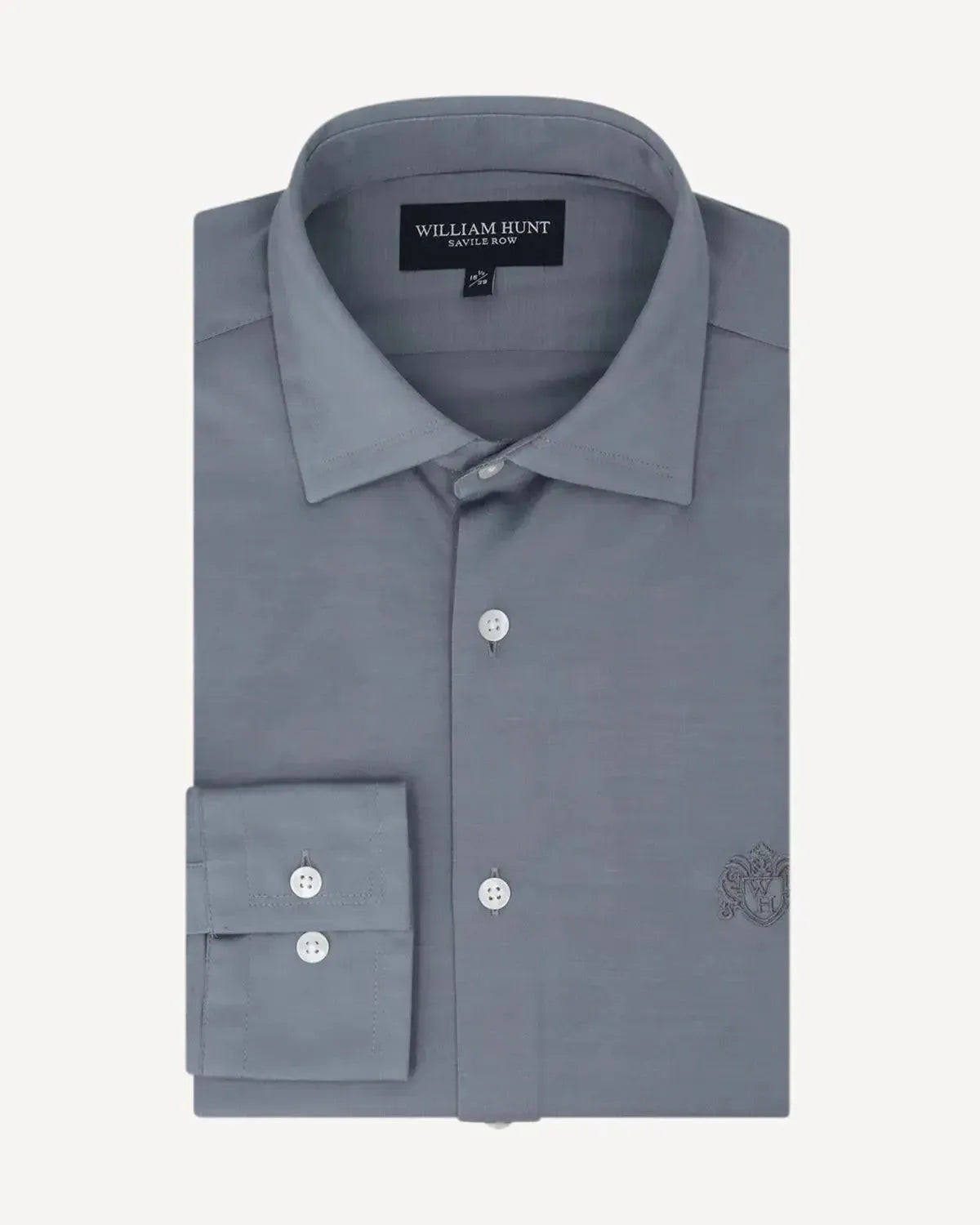 WILLIAM HUNT Poplin Cotton Shirt Marl Grey-MALFORD OF LONDON SAVILE ROW MENSWEAR OUTLET