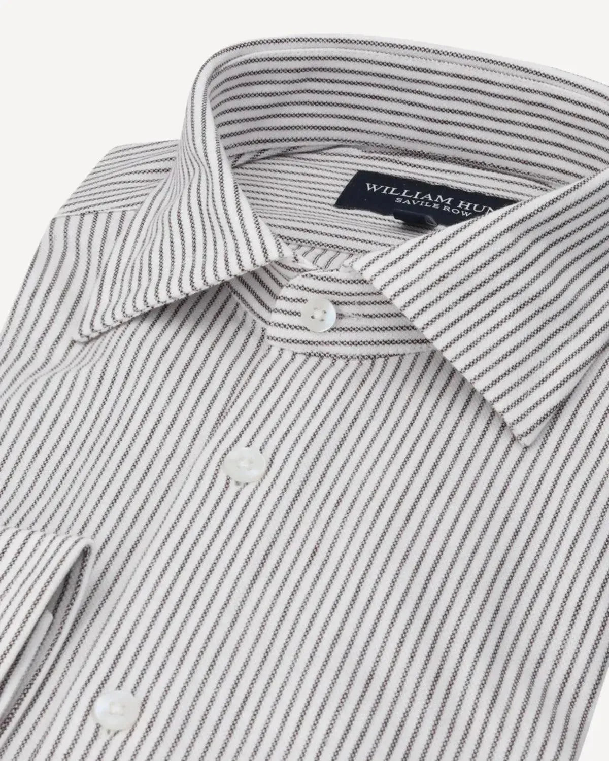 WILLIAM HUNT Rope Stripe Textured Shirt White/Black-MALFORD OF LONDON SAVILE ROW MENSWEAR OUTLET