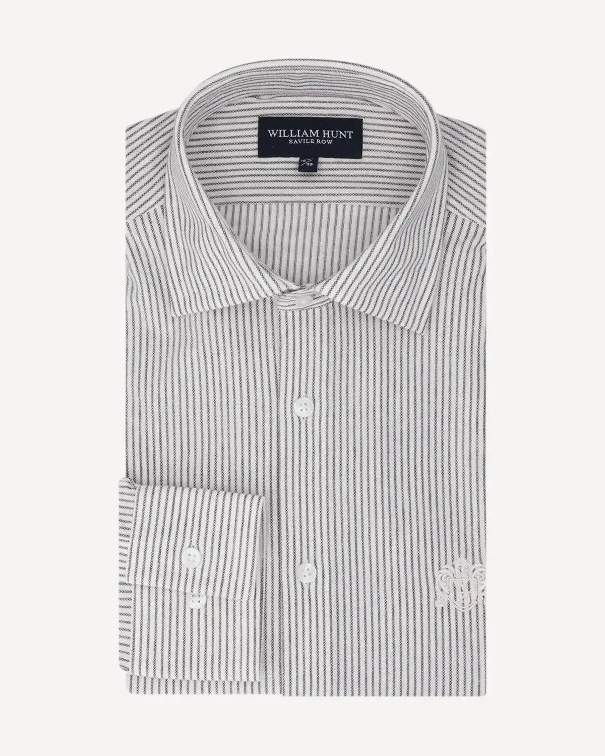 WILLIAM HUNT Rope Stripe Textured Shirt White/Black-MALFORD OF LONDON SAVILE ROW MENSWEAR OUTLET