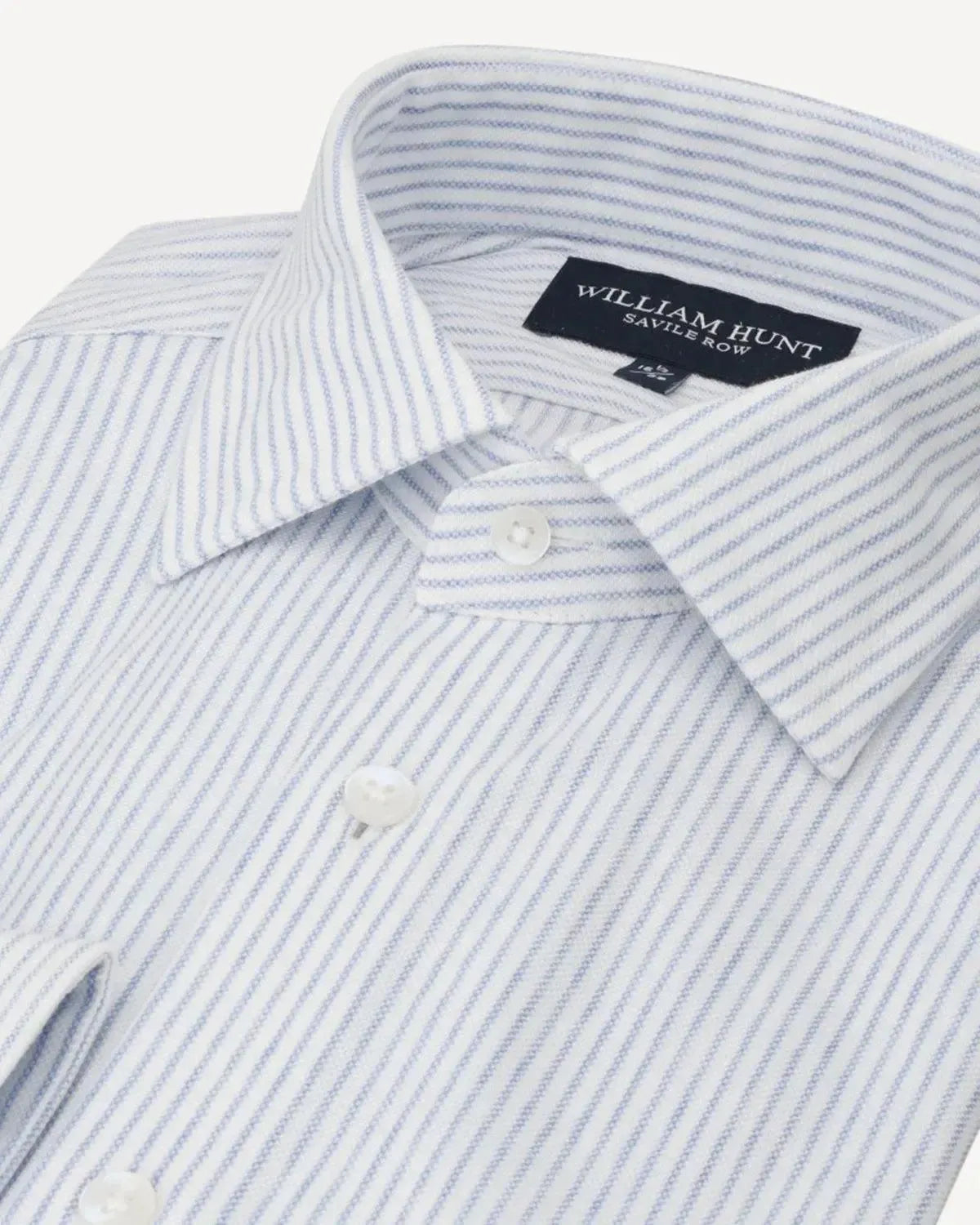 WILLIAM HUNT Rope Stripe Textured Shirt White/Blue-MALFORD OF LONDON SAVILE ROW MENSWEAR OUTLET