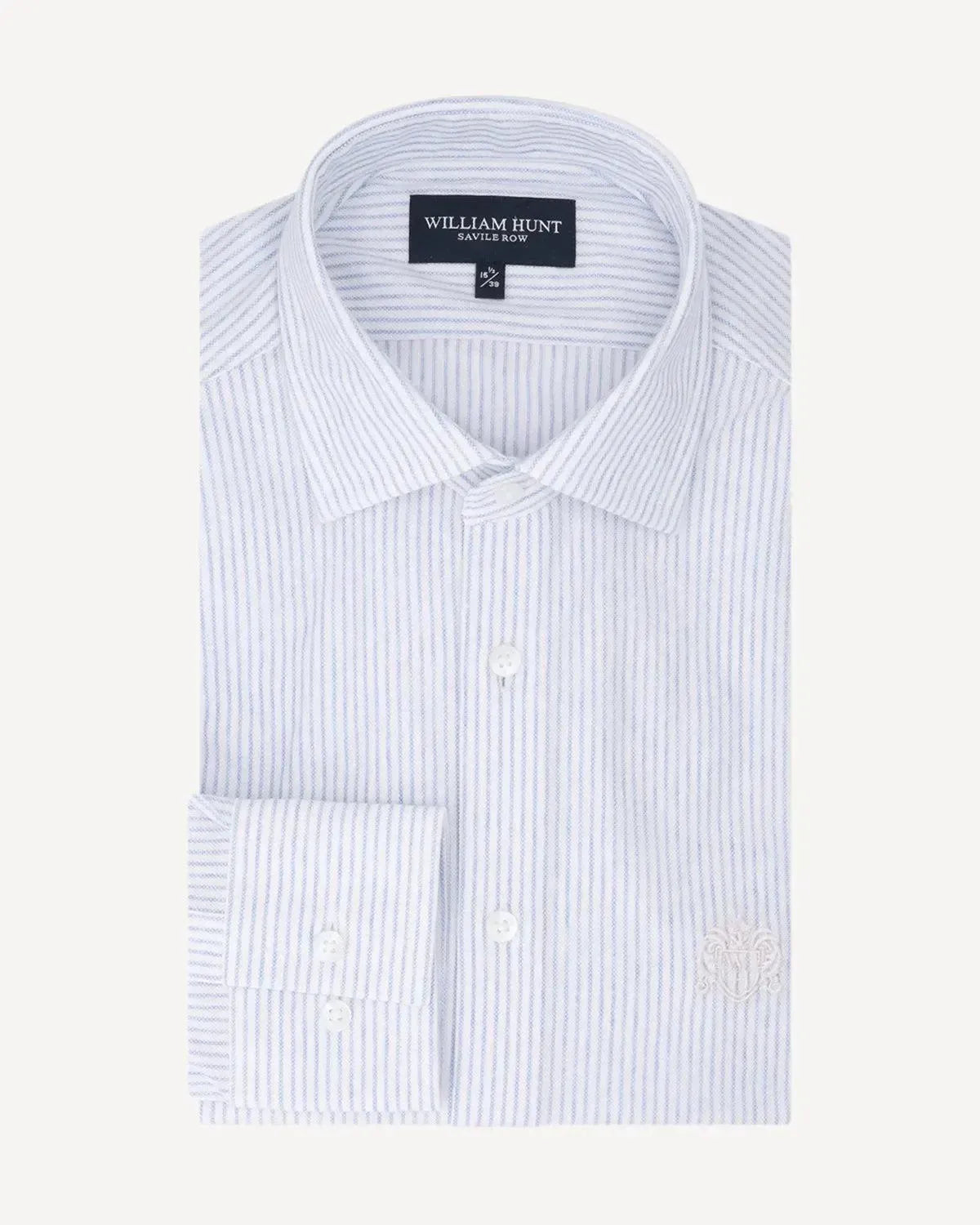WILLIAM HUNT Rope Stripe Textured Shirt White/Blue-MALFORD OF LONDON SAVILE ROW MENSWEAR OUTLET