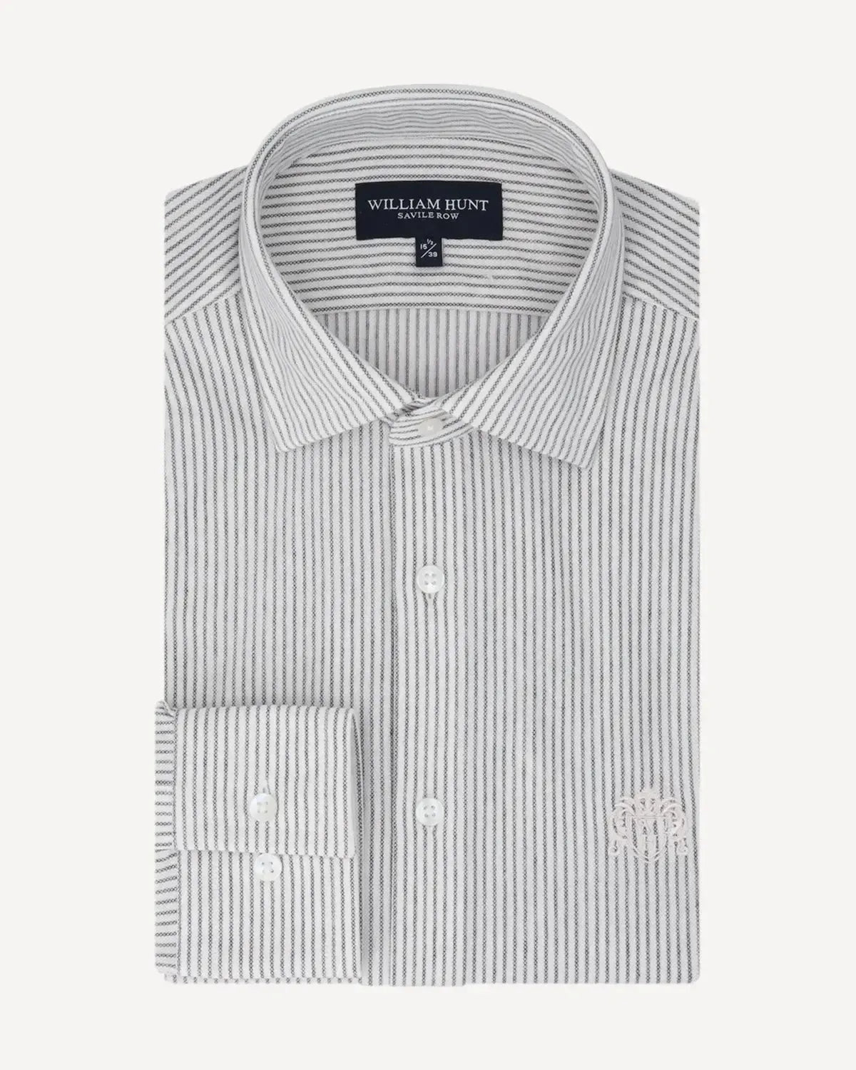 WILLIAM HUNT Rope Stripe Textured Shirt White/Charcoal-MALFORD OF LONDON SAVILE ROW MENSWEAR OUTLET