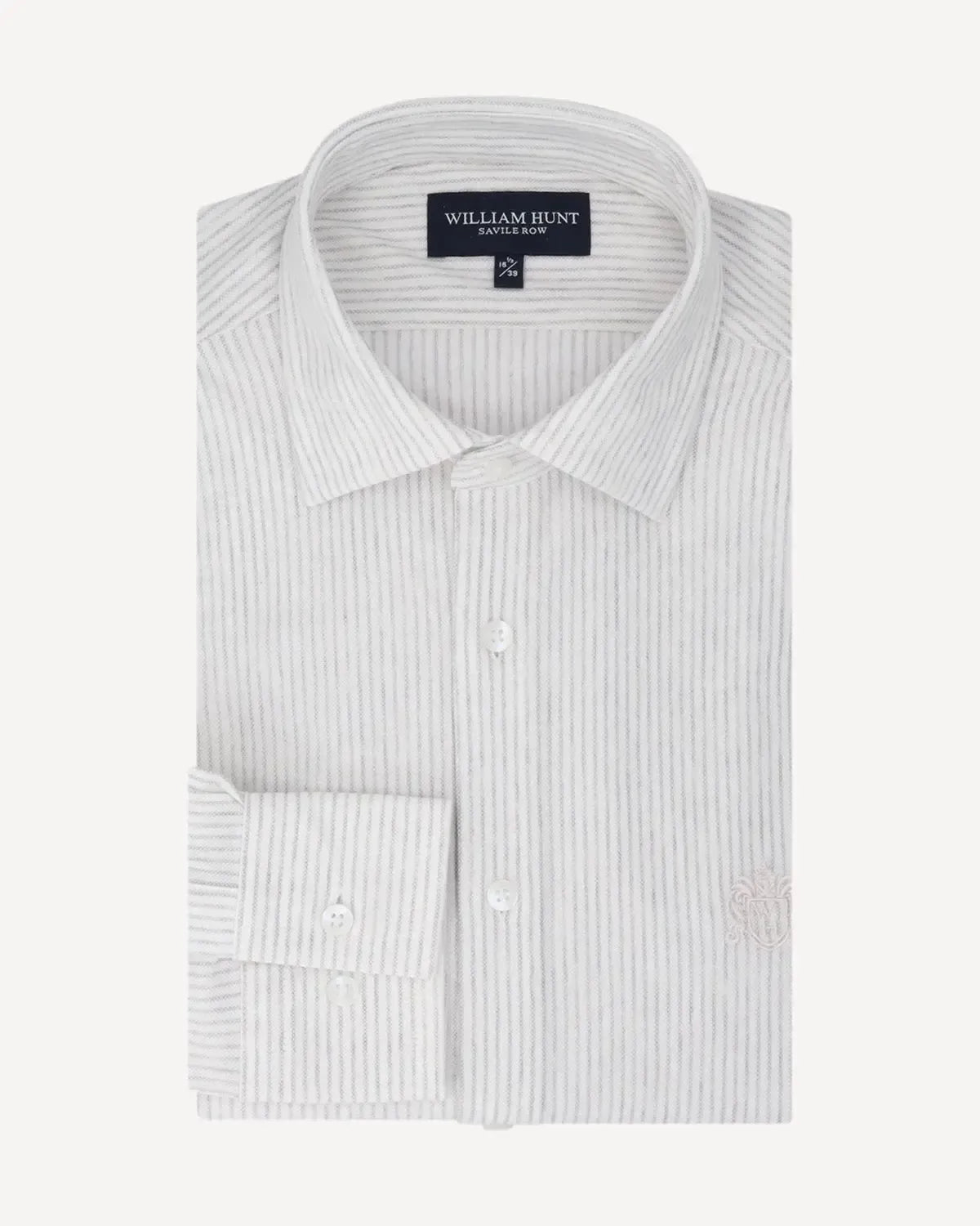 WILLIAM HUNT Rope Stripe Textured Shirt White/Light Grey-MALFORD OF LONDON SAVILE ROW MENSWEAR OUTLET