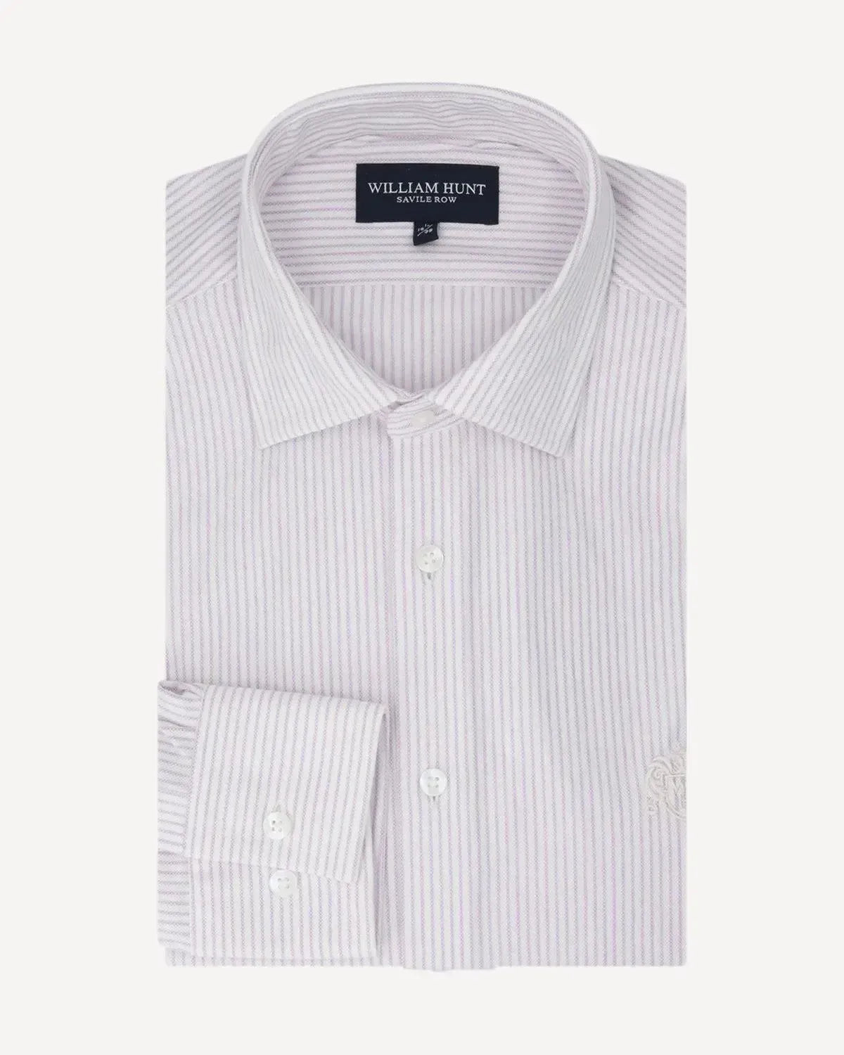 WILLIAM HUNT Rope Stripe Textured Shirt White/Purple-MALFORD OF LONDON SAVILE ROW MENSWEAR OUTLET