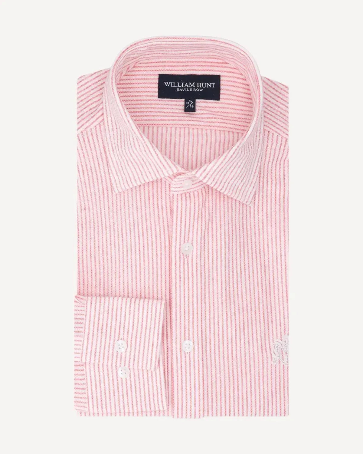 WILLIAM HUNT Rope Stripe Textured Shirt White/Red-MALFORD OF LONDON SAVILE ROW MENSWEAR OUTLET