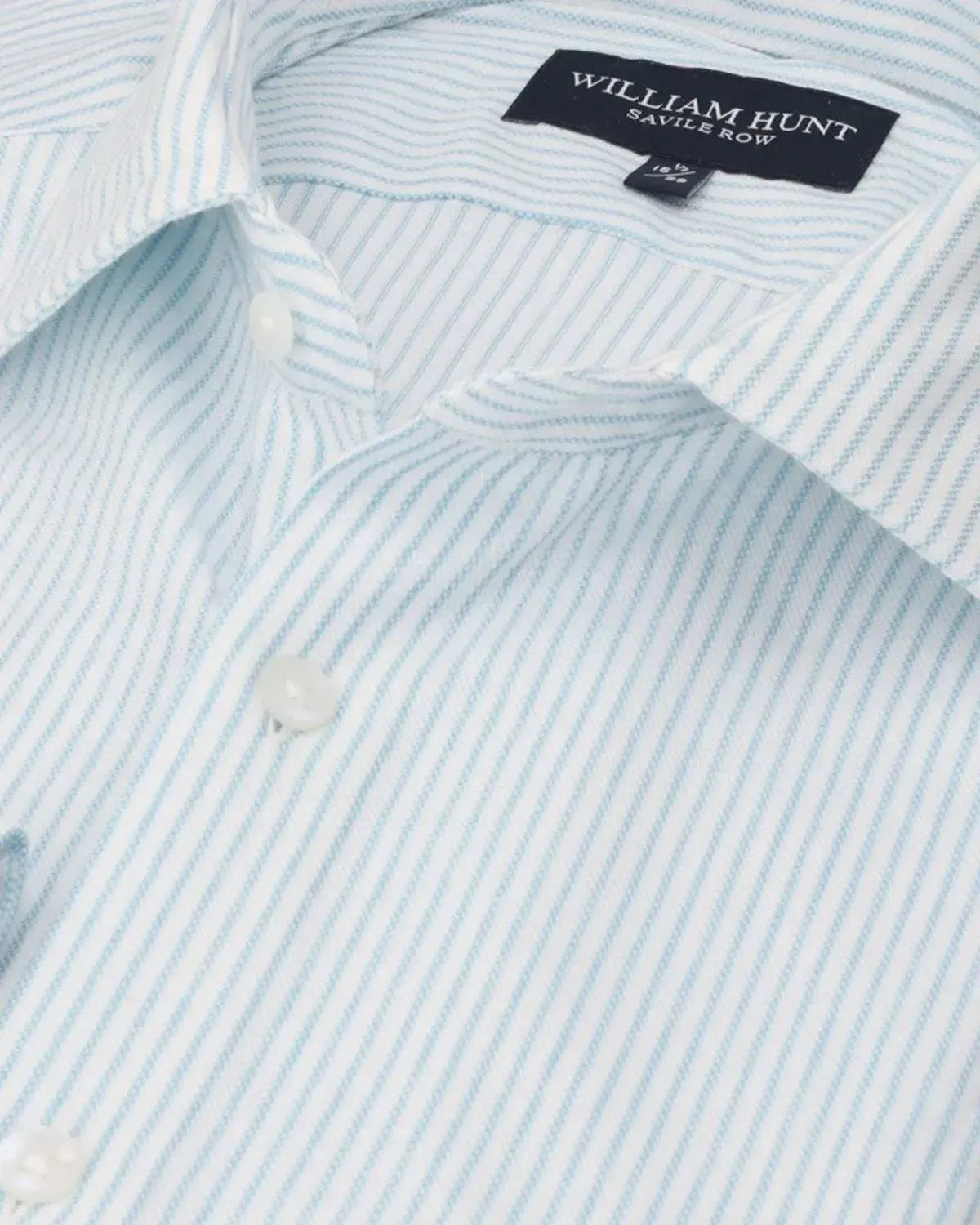 WILLIAM HUNT Rope Stripe Textured Shirt White/Sky Blue-MALFORD OF LONDON SAVILE ROW MENSWEAR OUTLET