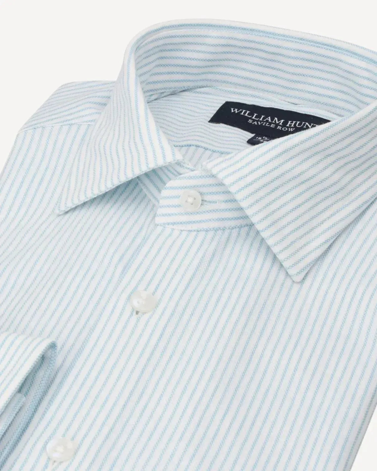 WILLIAM HUNT Rope Stripe Textured Shirt White/Sky Blue-MALFORD OF LONDON SAVILE ROW MENSWEAR OUTLET