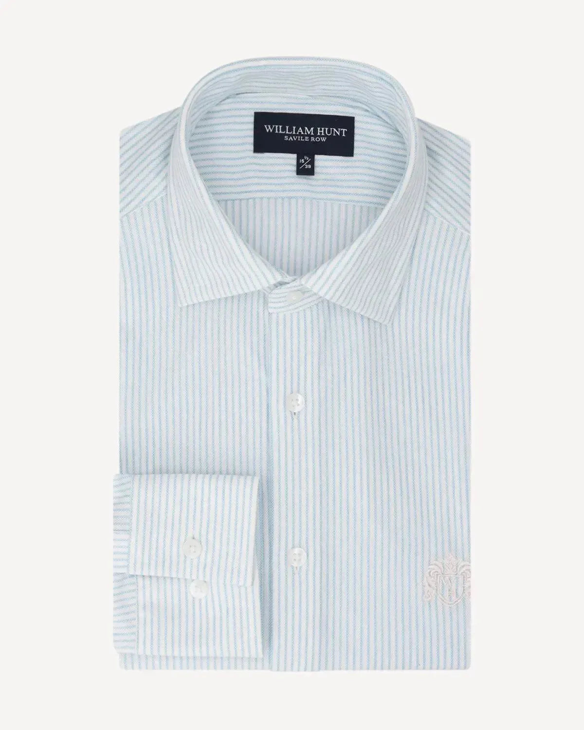 WILLIAM HUNT Rope Stripe Textured Shirt White/Sky Blue-MALFORD OF LONDON SAVILE ROW MENSWEAR OUTLET