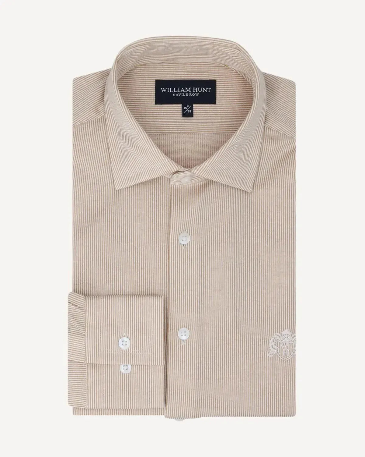 WILLIAM HUNT Textured Striped Shirt Beige/Brown-MALFORD OF LONDON SAVILE ROW MENSWEAR OUTLET