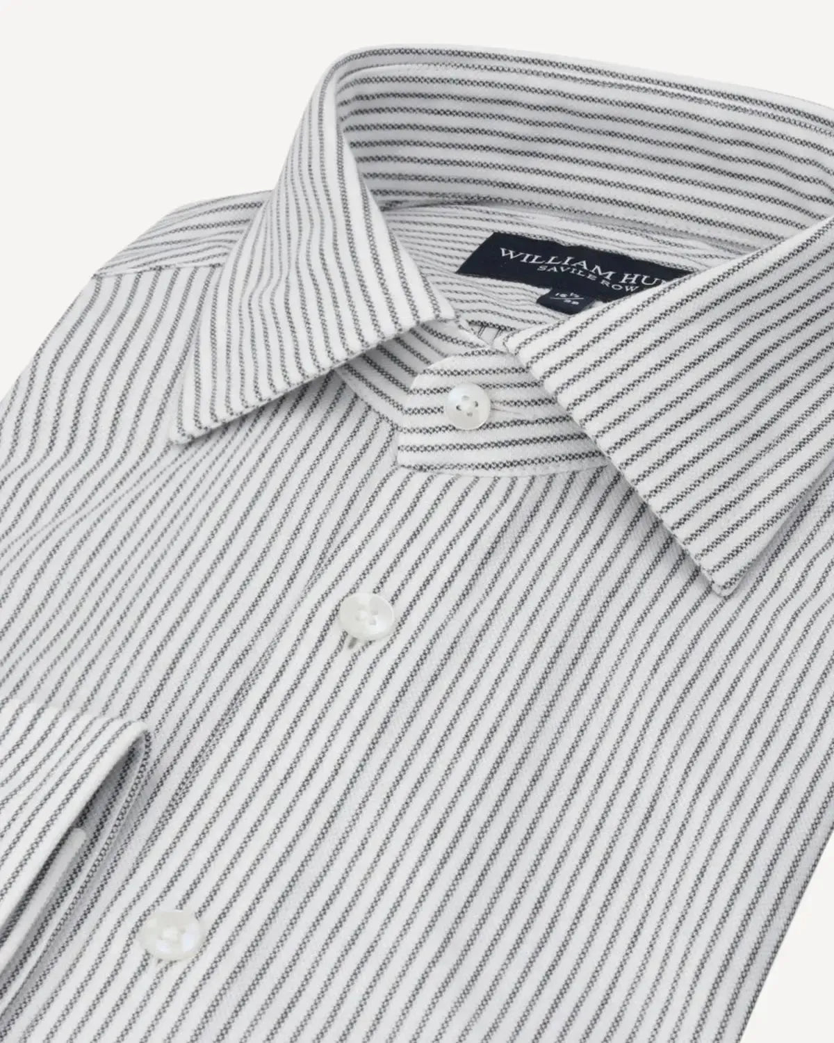 WILLIAM HUNT Thin Rope Stripe Shirt White/Dark Grey-MALFORD OF LONDON SAVILE ROW MENSWEAR OUTLET