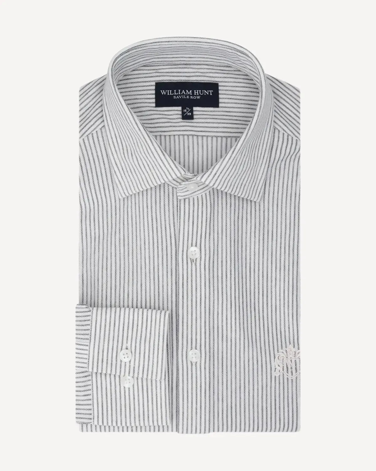 WILLIAM HUNT Thin Rope Stripe Shirt White/Dark Grey-MALFORD OF LONDON SAVILE ROW MENSWEAR OUTLET