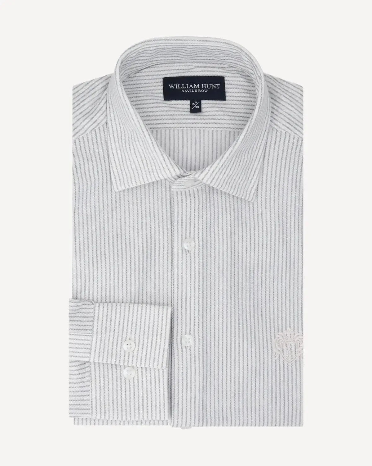 WILLIAM HUNT Thin Rope Stripe Shirt White/Grey-MALFORD OF LONDON SAVILE ROW MENSWEAR OUTLET
