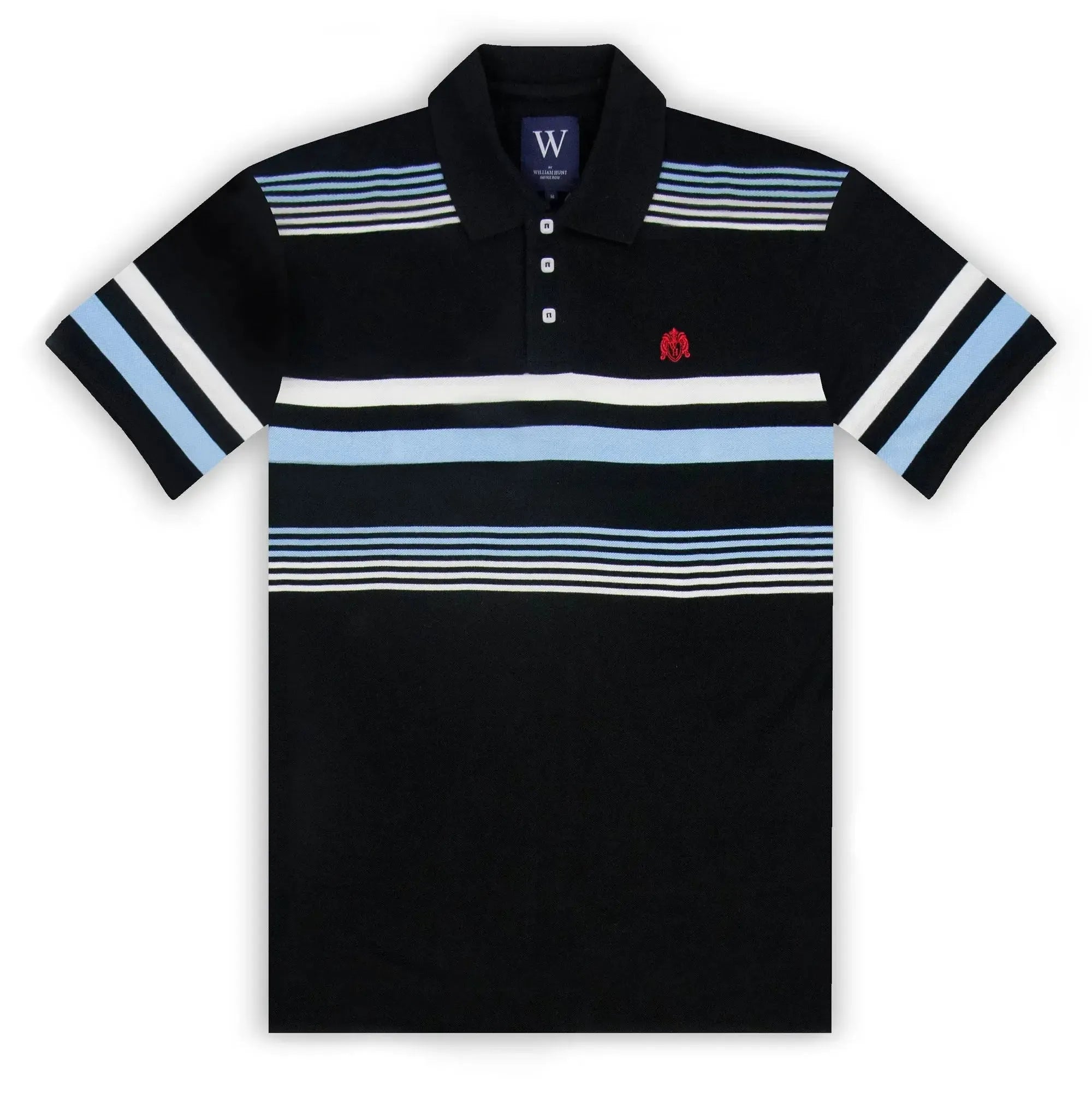 William Hunt Black & Ecru Stripe Polo-MALFORD OF LONDON SAVILE ROW MENSWEAR OUTLET