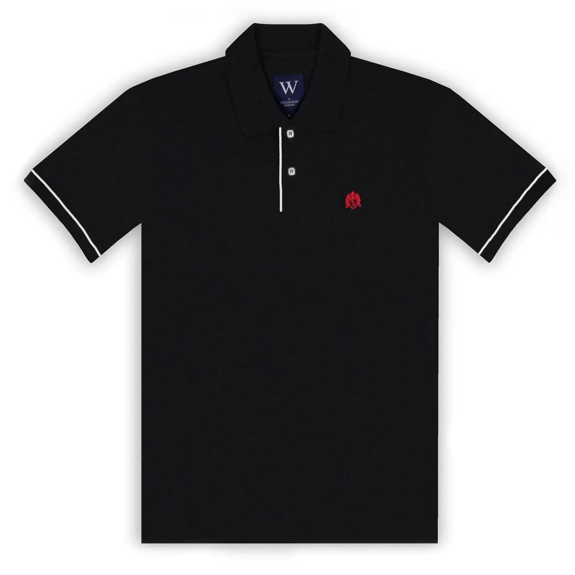 William Hunt Black Polo with White Piped Cuff-MALFORD OF LONDON SAVILE ROW MENSWEAR OUTLET
