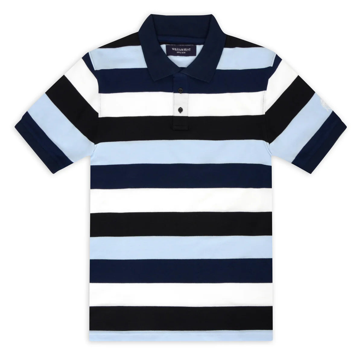 William Hunt Black, Sky,Navy, White Block Stripe Polo-MALFORD OF LONDON SAVILE ROW MENSWEAR OUTLET