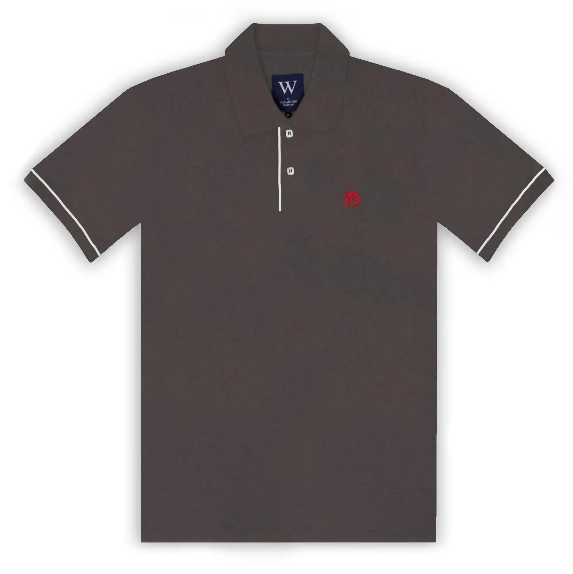 William Hunt Charcoal Polo with White Pipped Cuff-MALFORD OF LONDON SAVILE ROW MENSWEAR OUTLET