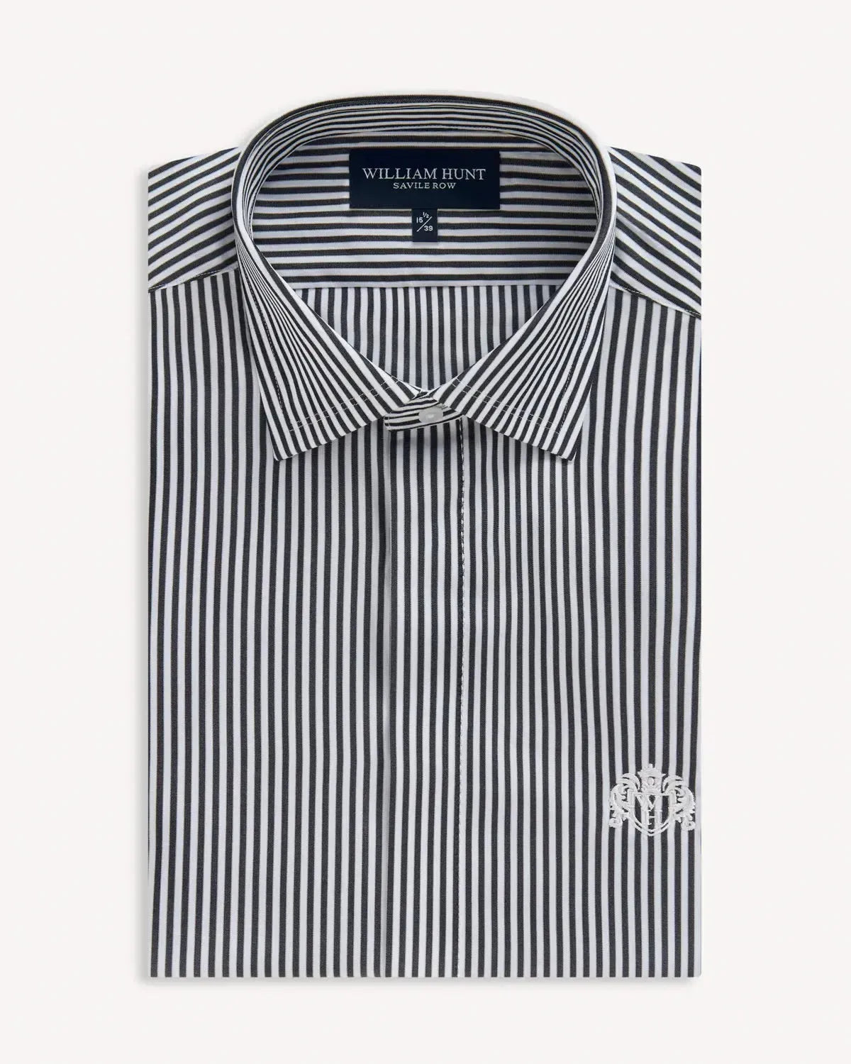 William Hunt Poplin Stripe Shirt Black White-MALFORD OF LONDON SAVILE ROW MENSWEAR OUTLET