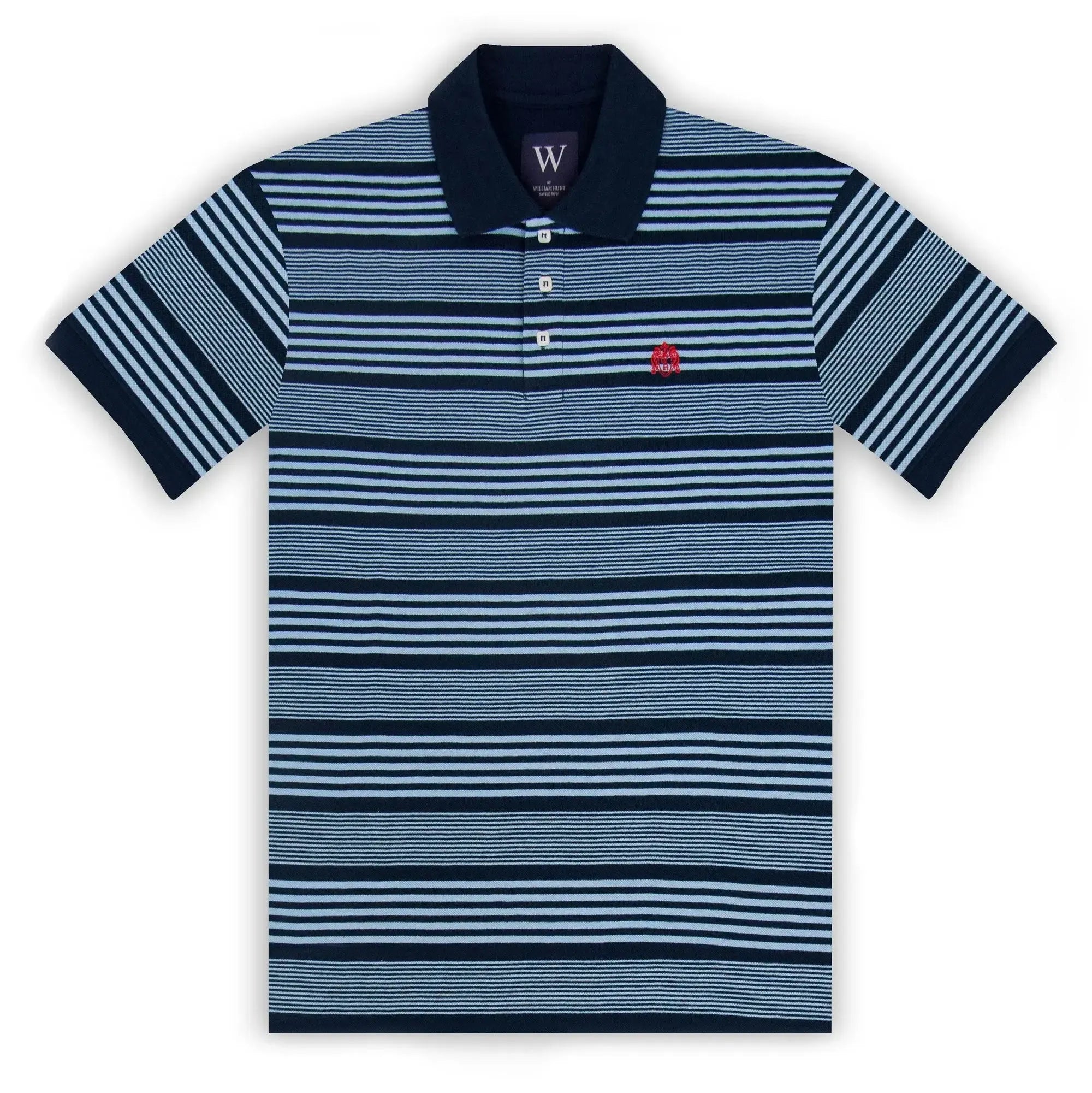 William Hunt Stripe Polo Navy Sky-MALFORD OF LONDON SAVILE ROW MENSWEAR OUTLET