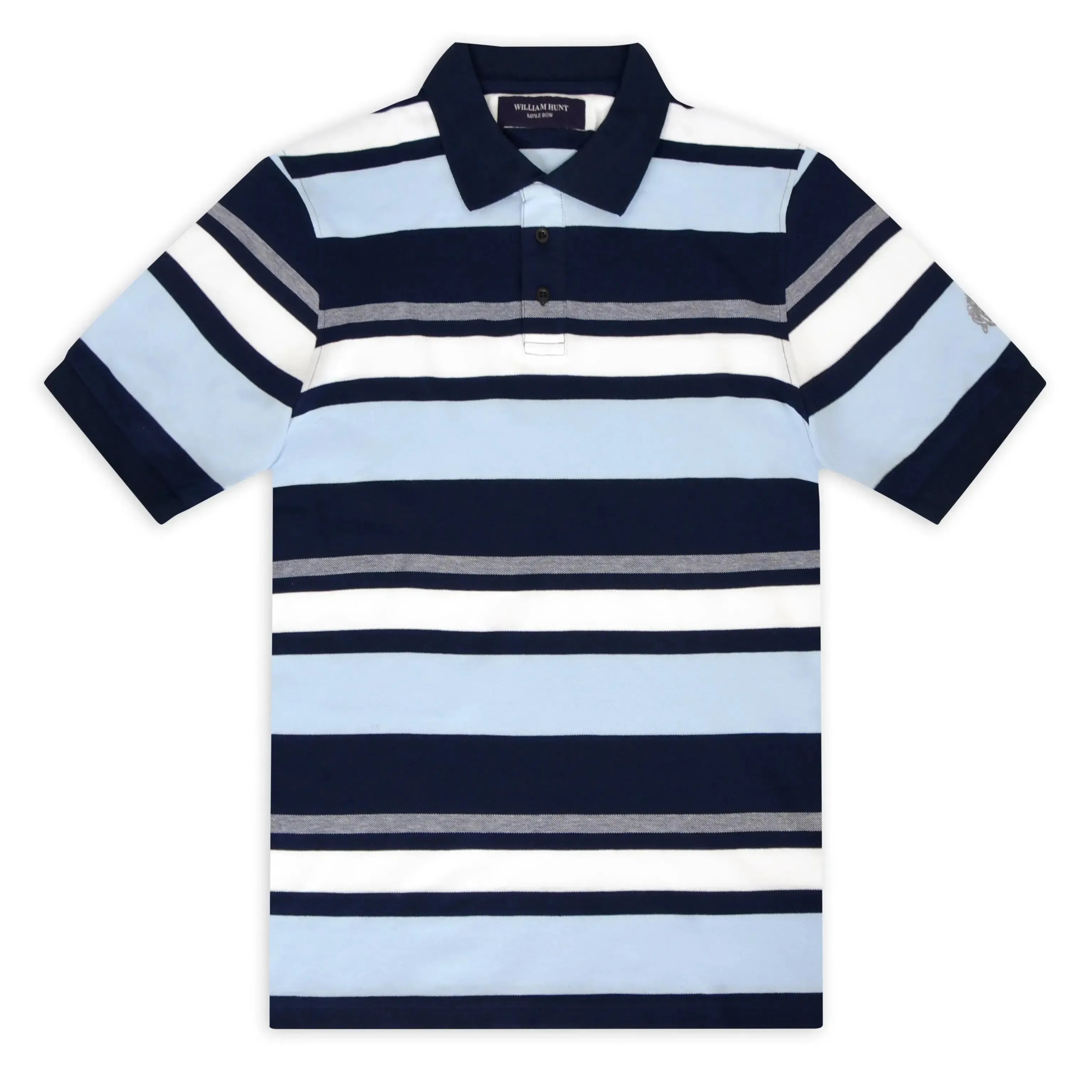 William Hunt Stripe Polo Sky/Grey-MALFORD OF LONDON SAVILE ROW MENSWEAR OUTLET