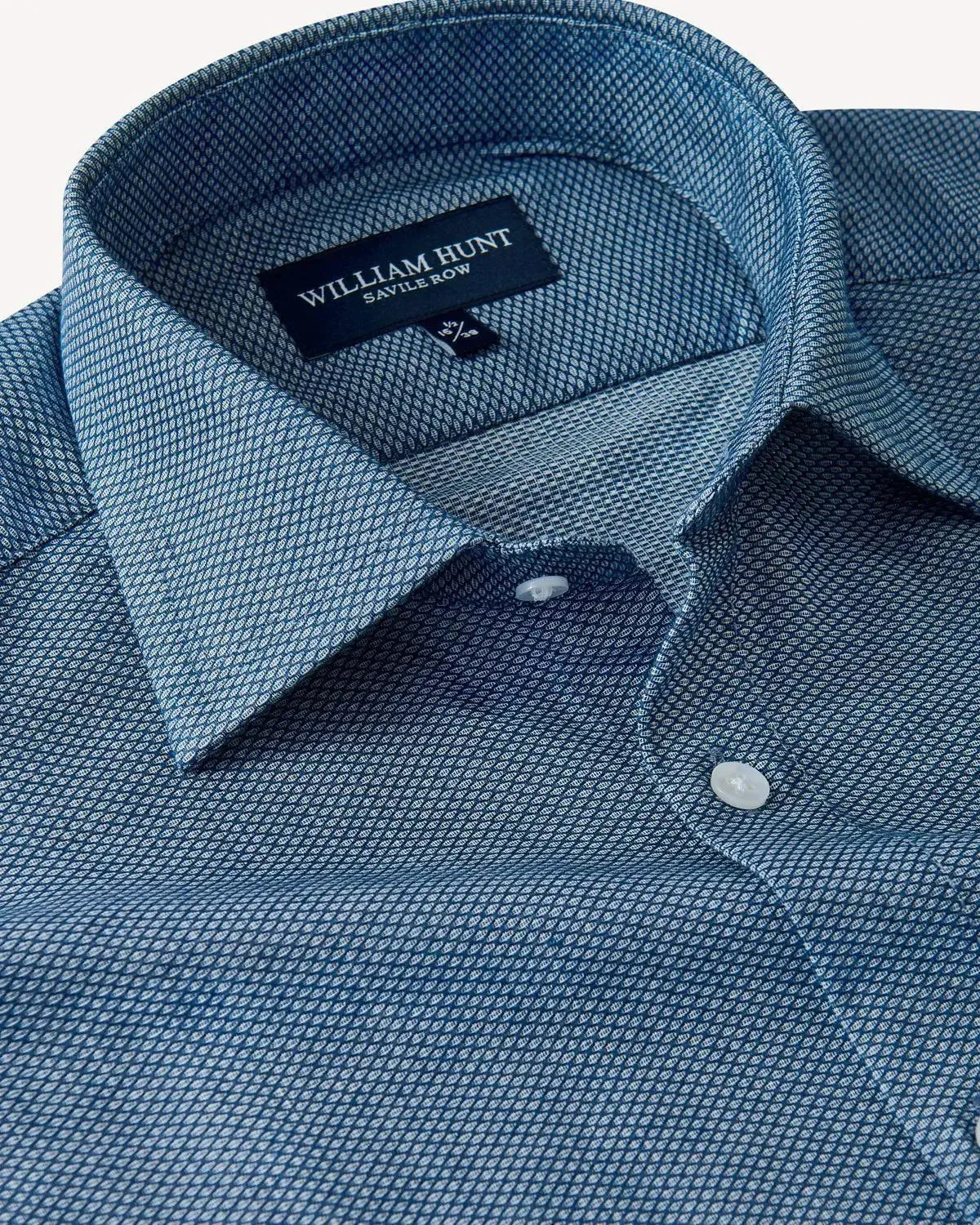 William Hunt Textured Weave Shirt Mid Blue-MALFORD OF LONDON SAVILE ROW MENSWEAR OUTLET