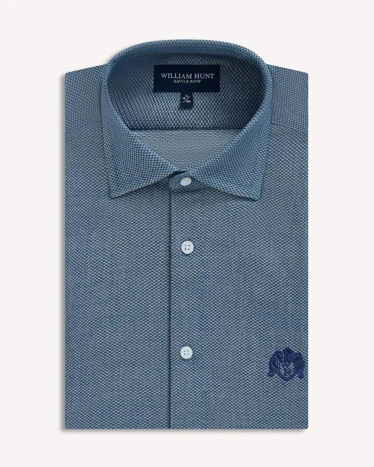 William Hunt Textured Weave Shirt Mid Blue-MALFORD OF LONDON SAVILE ROW MENSWEAR OUTLET
