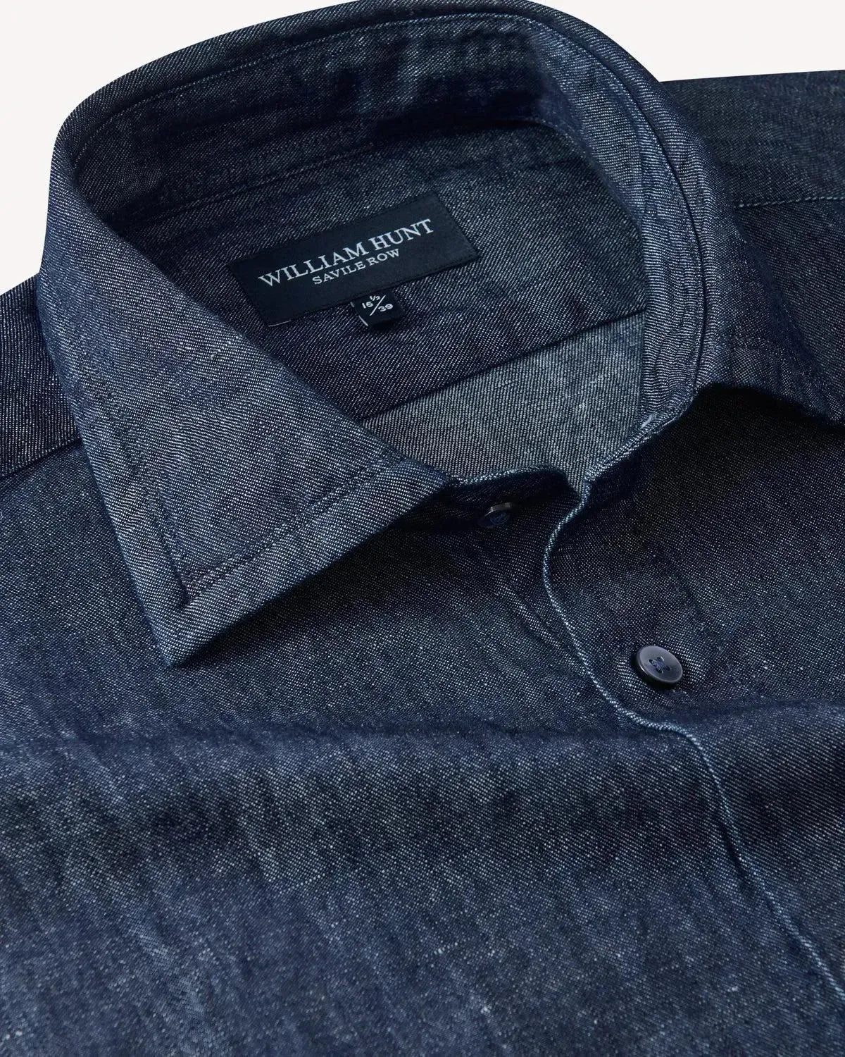 William Hunt Washed Denim Shirt Dark Indigo-MALFORD OF LONDON SAVILE ROW MENSWEAR OUTLET