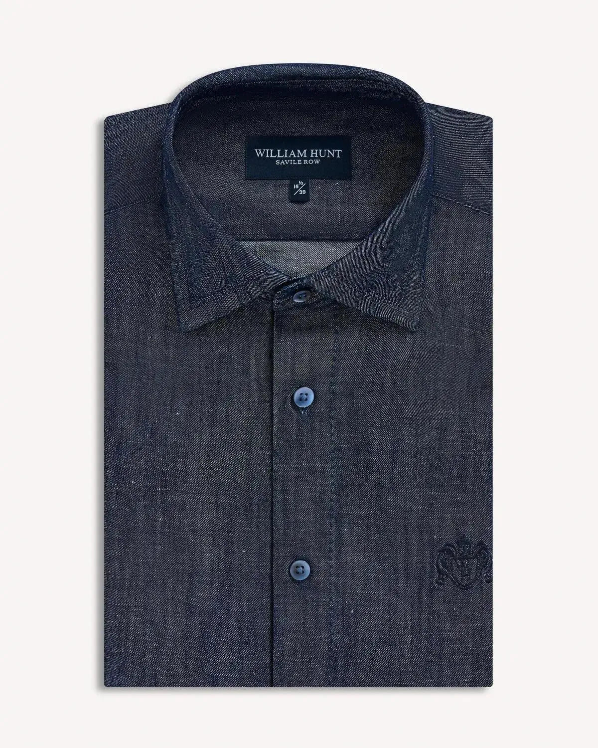 William Hunt Washed Denim Shirt Dark Indigo-MALFORD OF LONDON SAVILE ROW MENSWEAR OUTLET