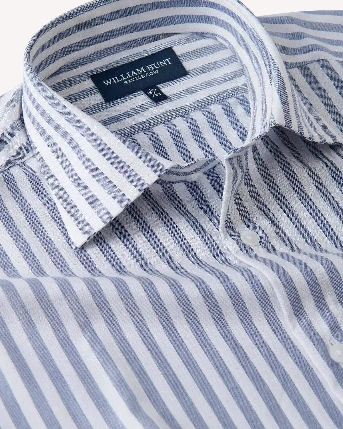William Hunt Wide Stripe Shirt White Blue-MALFORD OF LONDON SAVILE ROW MENSWEAR OUTLET