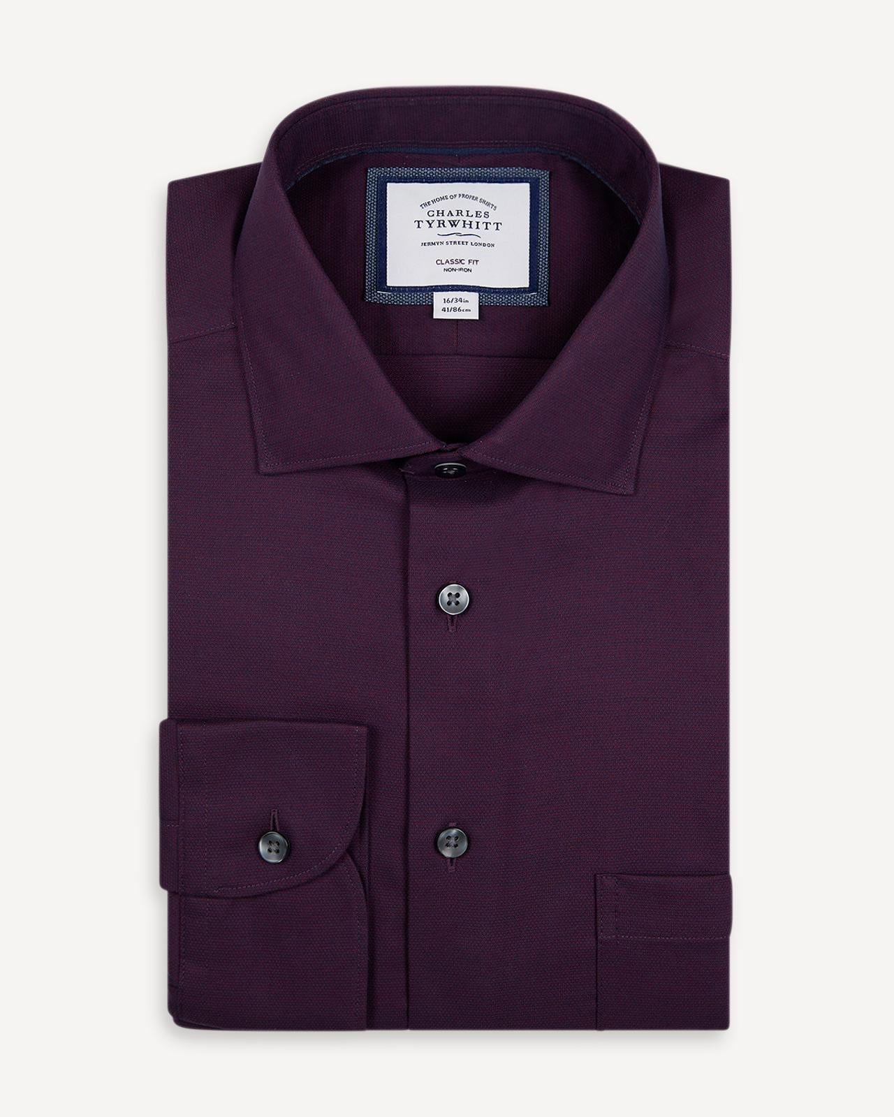 Wine Red Classic Fit Textured Shirt-MALFORD OF LONDON SAVILE ROW MENSWEAR OUTLET