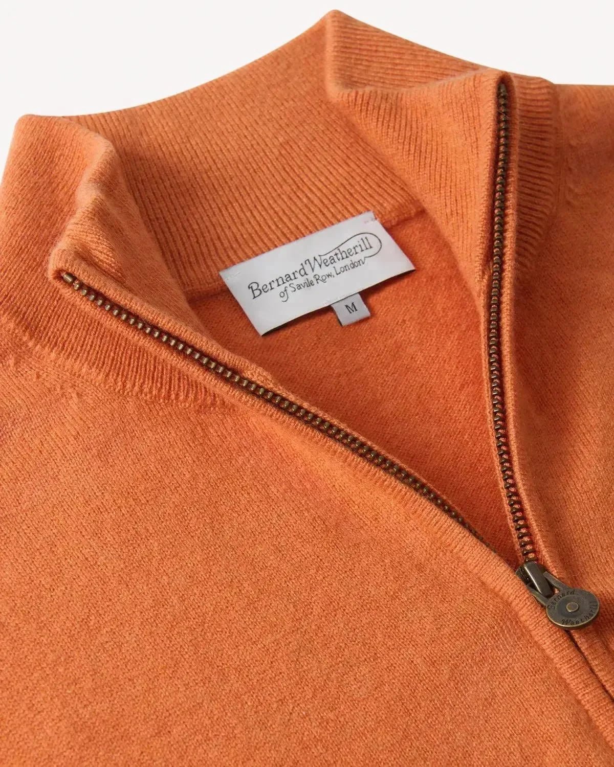 Bernard Weatherill 1/4 Zip Cashmere Mix Burnt Orange - Malford_of_London_Tailoring_Archive