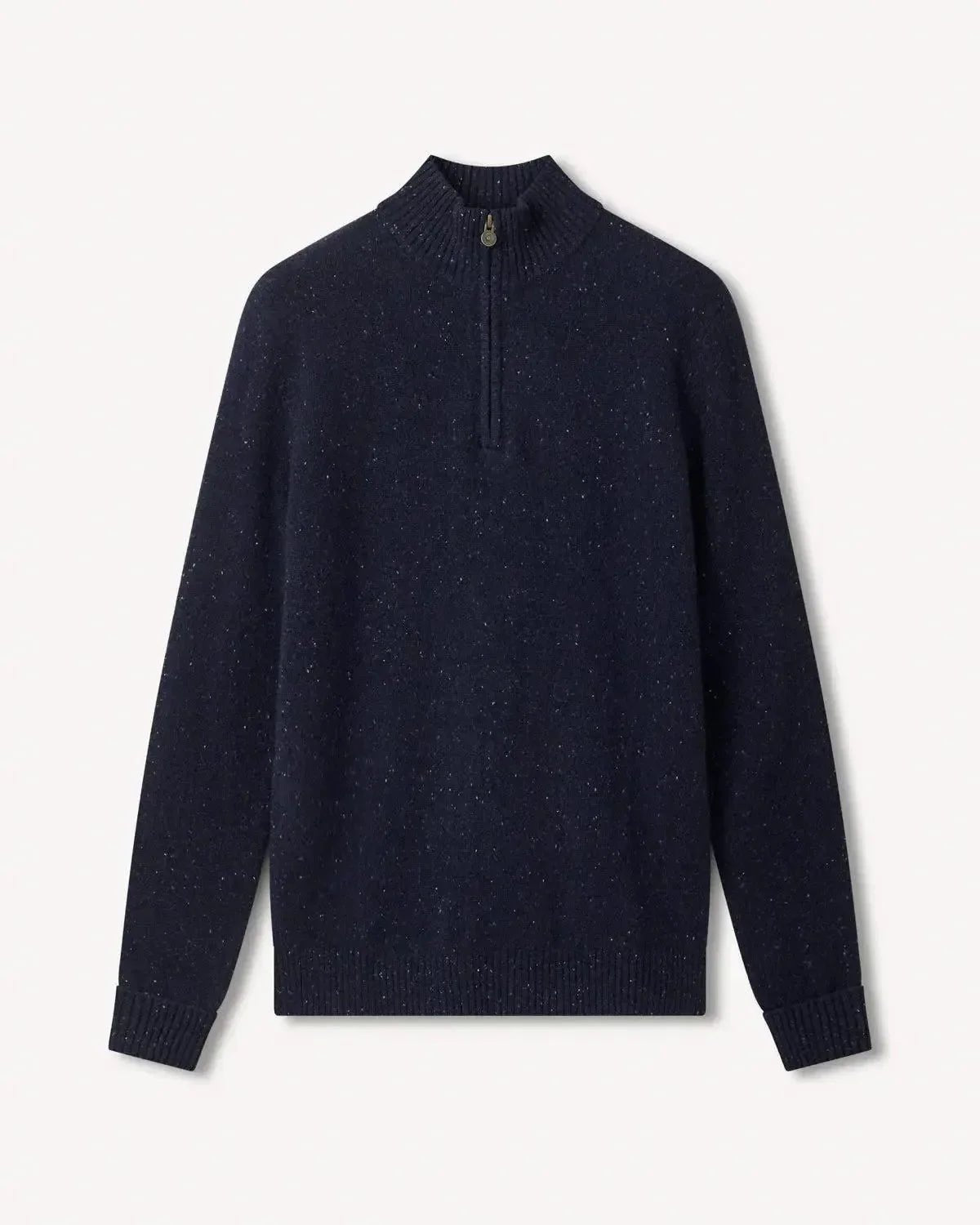 Bernard Weatherill 1/4 Zip Melange Neps Navy Flec - Malford_of_London_Tailoring_Archive