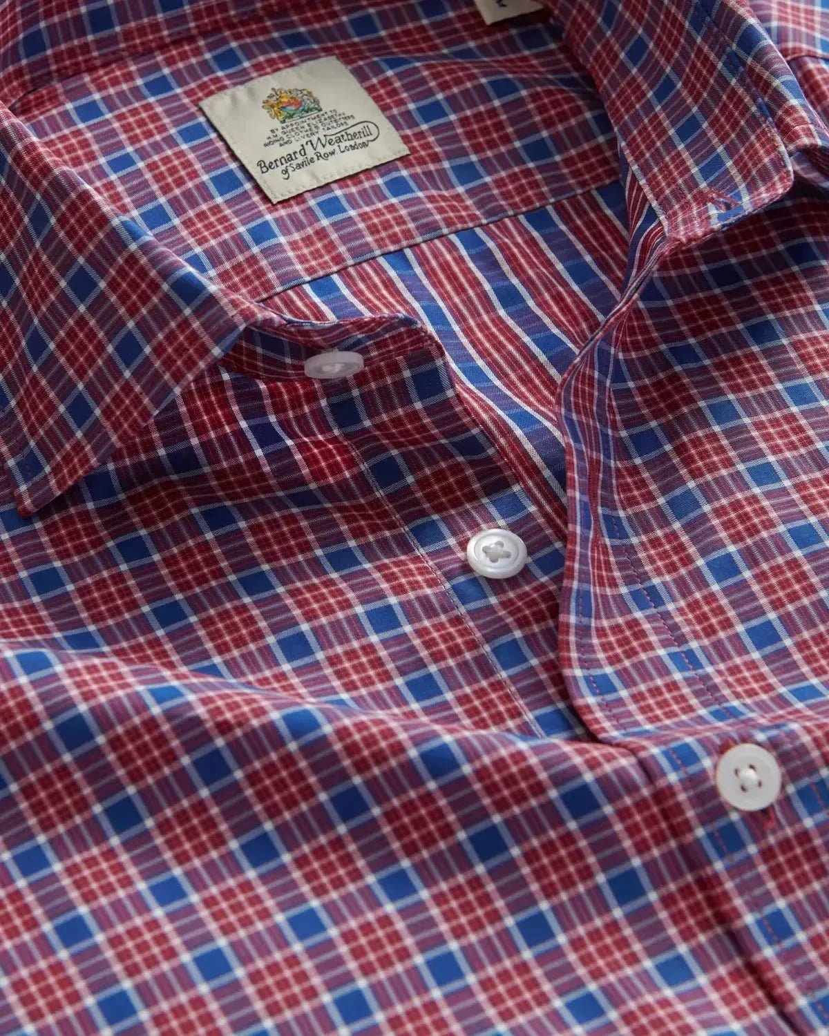 Bernard Weatherill Casual Check Poplin Shirt Blue Red - Malford_of_London_Tailoring_Archive
