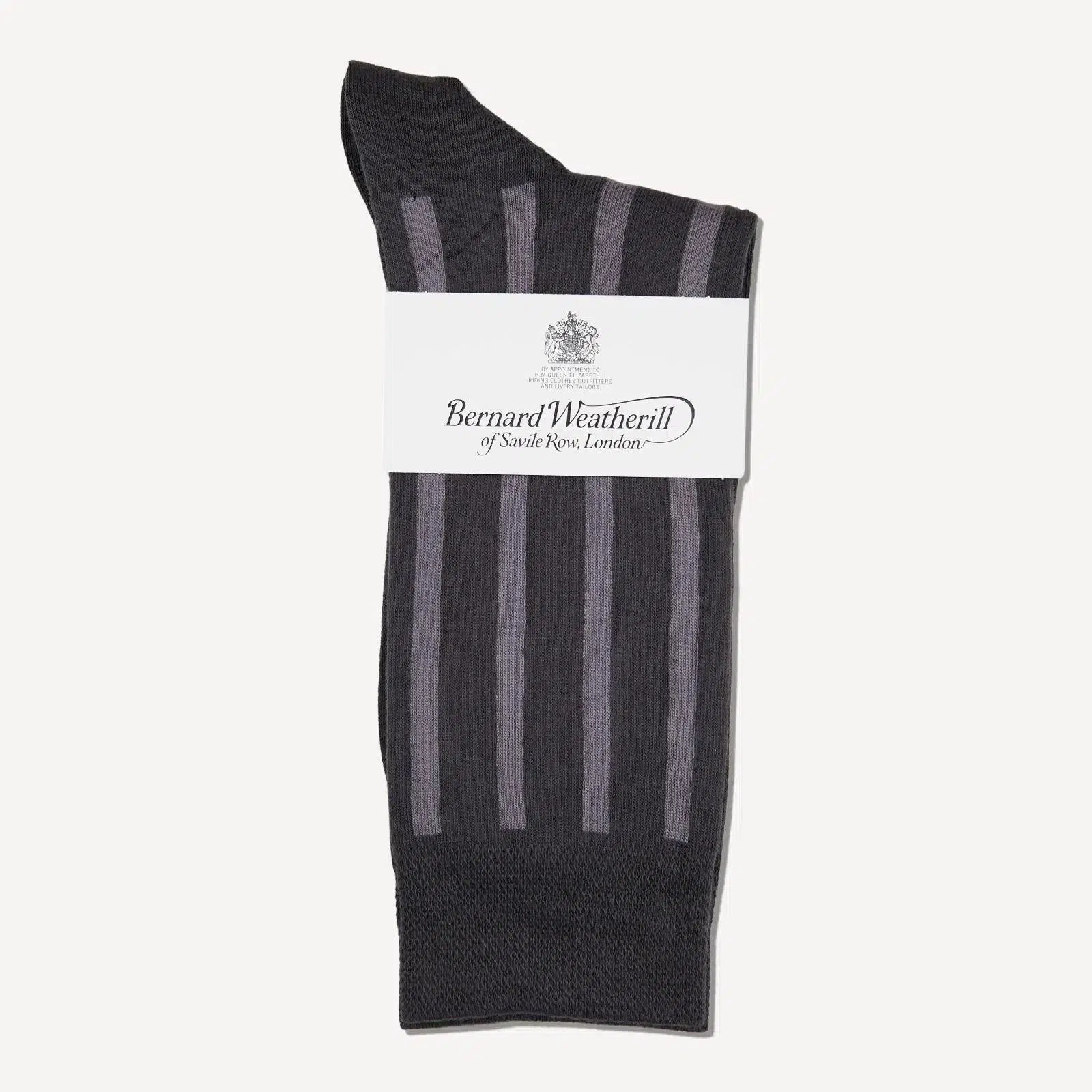 Bernard Weatherill Large Stripe Socks Gunmetal Grey - Malford_of_London_Tailoring_Archive
