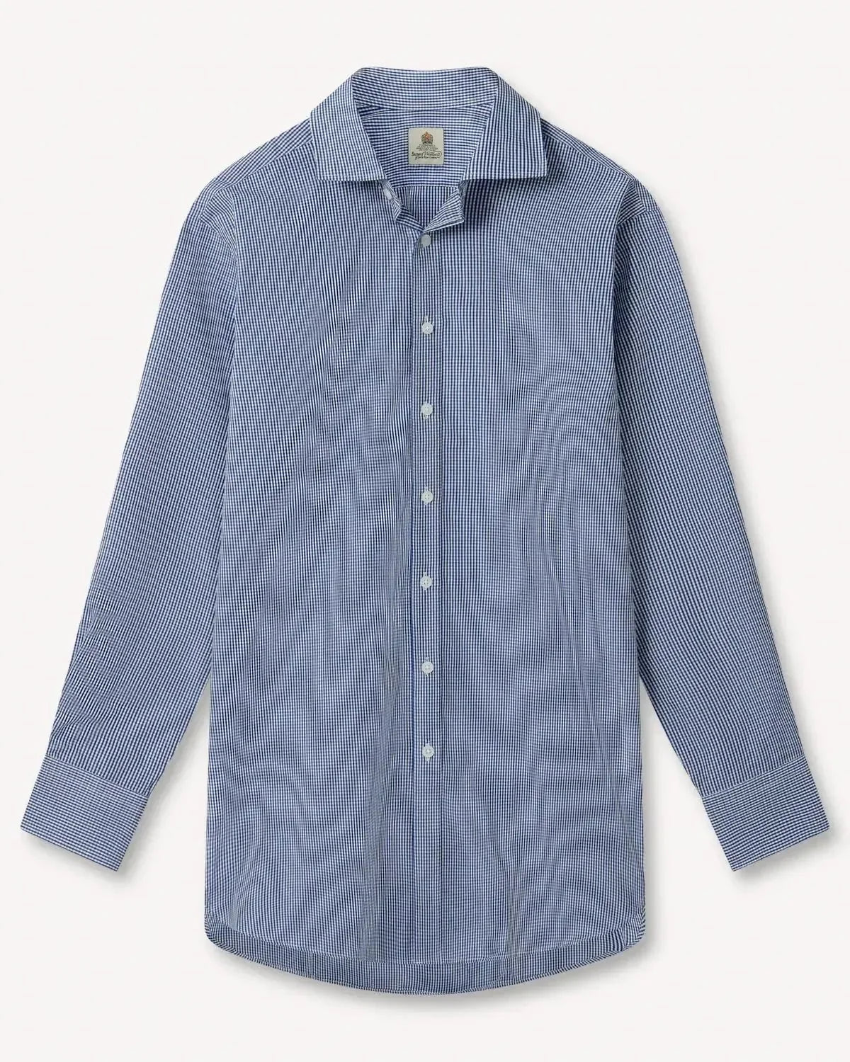 Bernard Weatherill Micro Gingham Semi Cutaway Shirt Royal Blue White - Malford_of_London_Tailoring_Archive