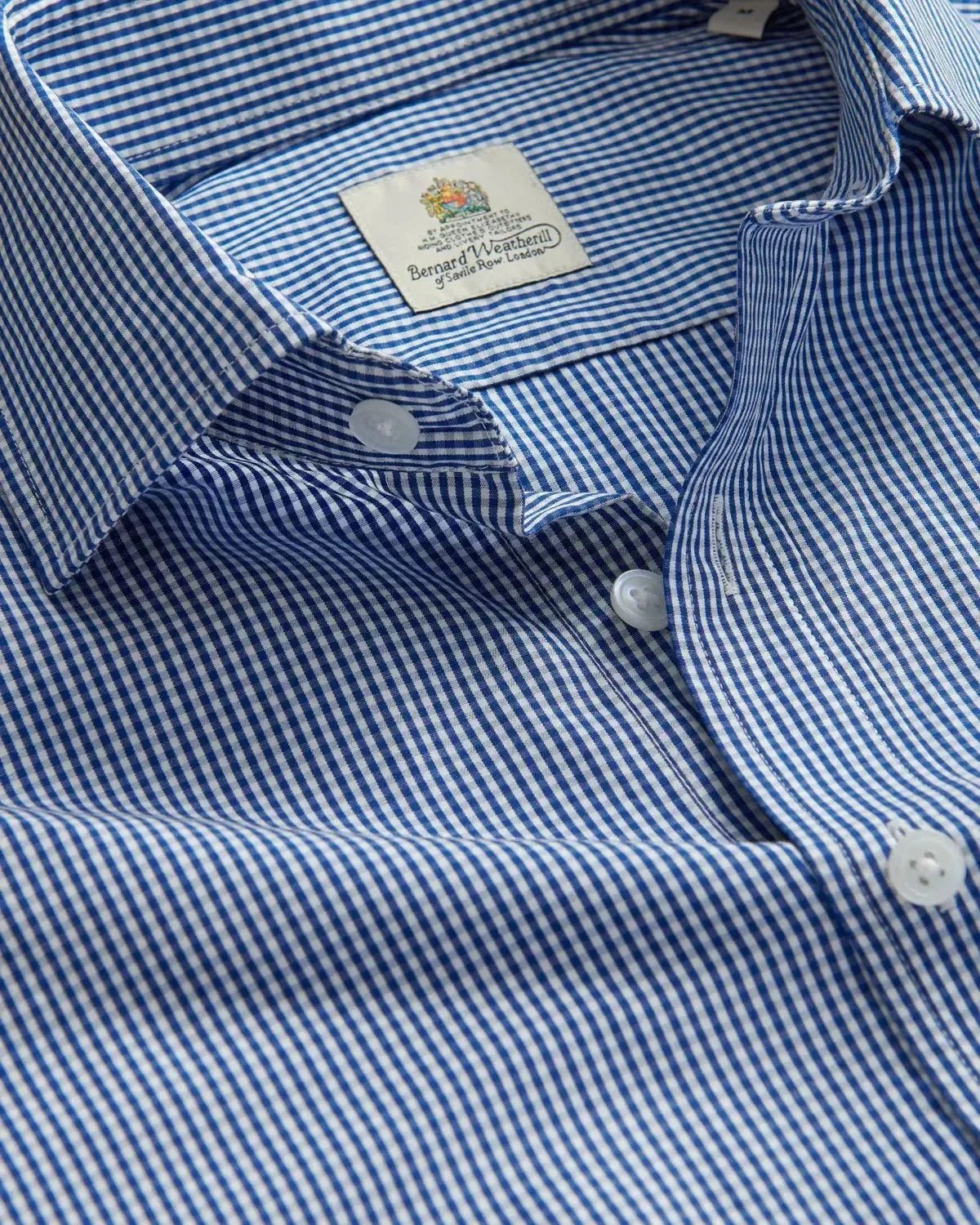 Bernard Weatherill Micro Gingham Semi Cutaway Shirt Royal Blue White - Malford_of_London_Tailoring_Archive