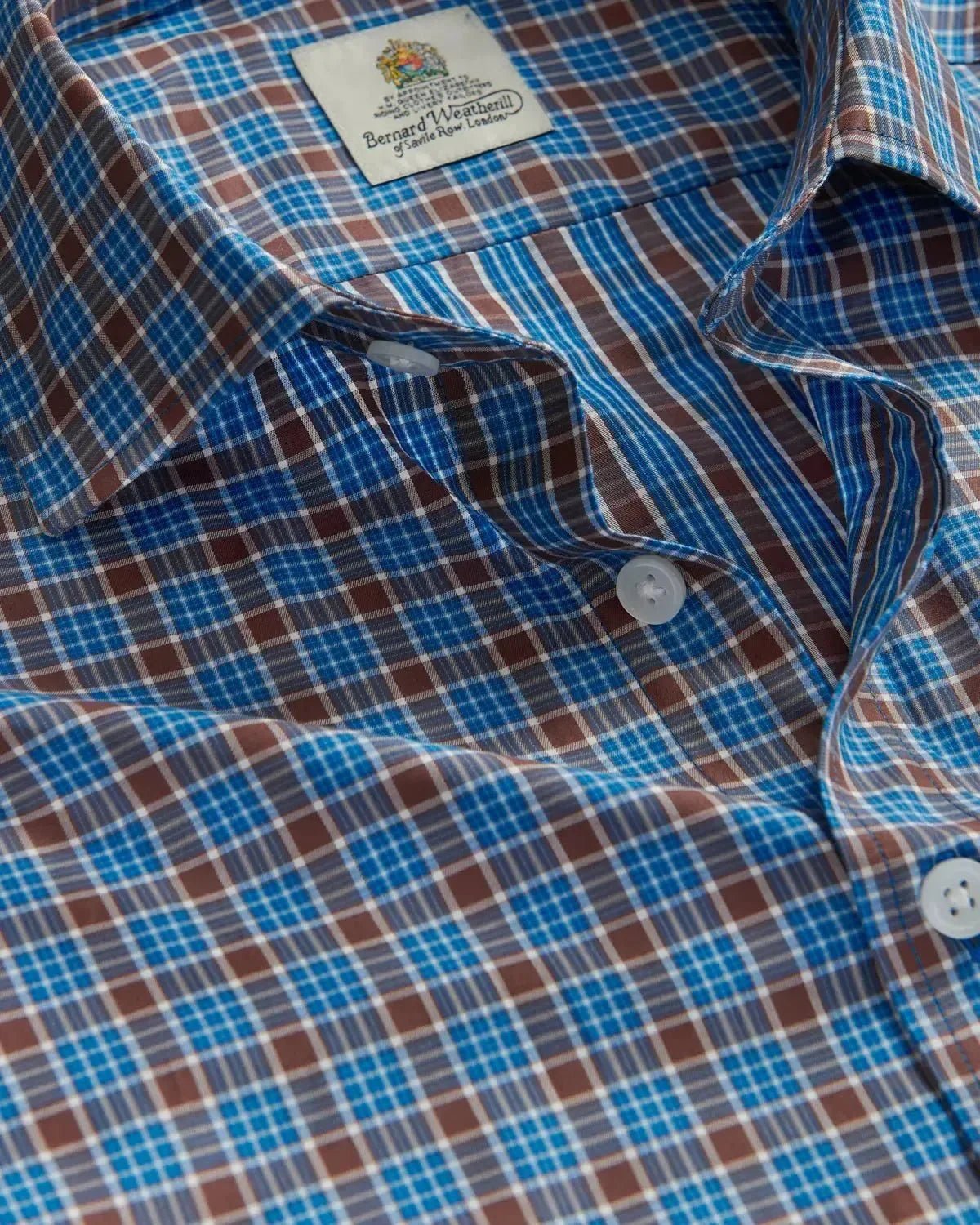 Bernard Weatherill Multi Check Poplin Shirt Brown Blue - Malford_of_London_Tailoring_Archive