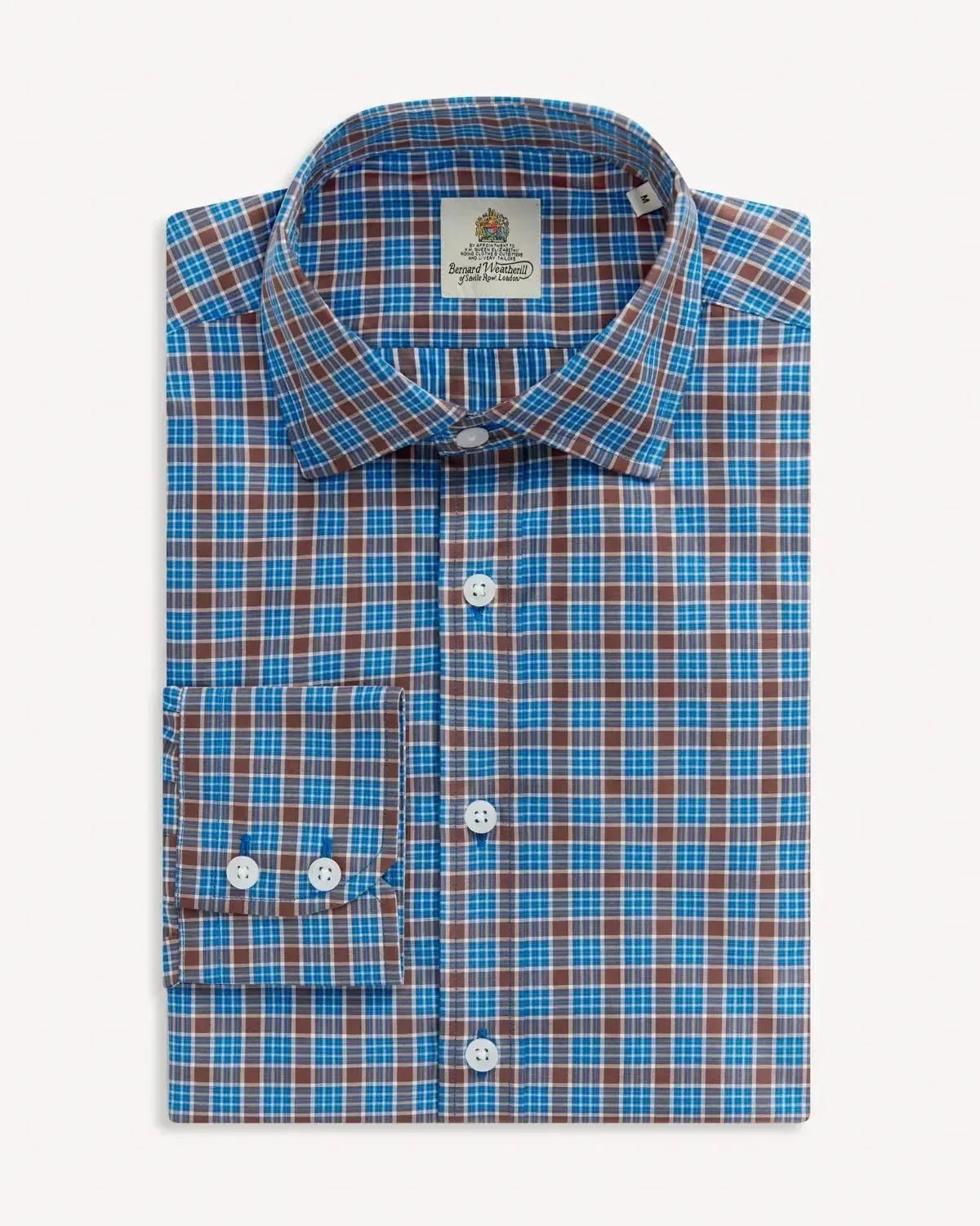 Bernard Weatherill Multi Check Poplin Shirt Brown Blue - Malford_of_London_Tailoring_Archive