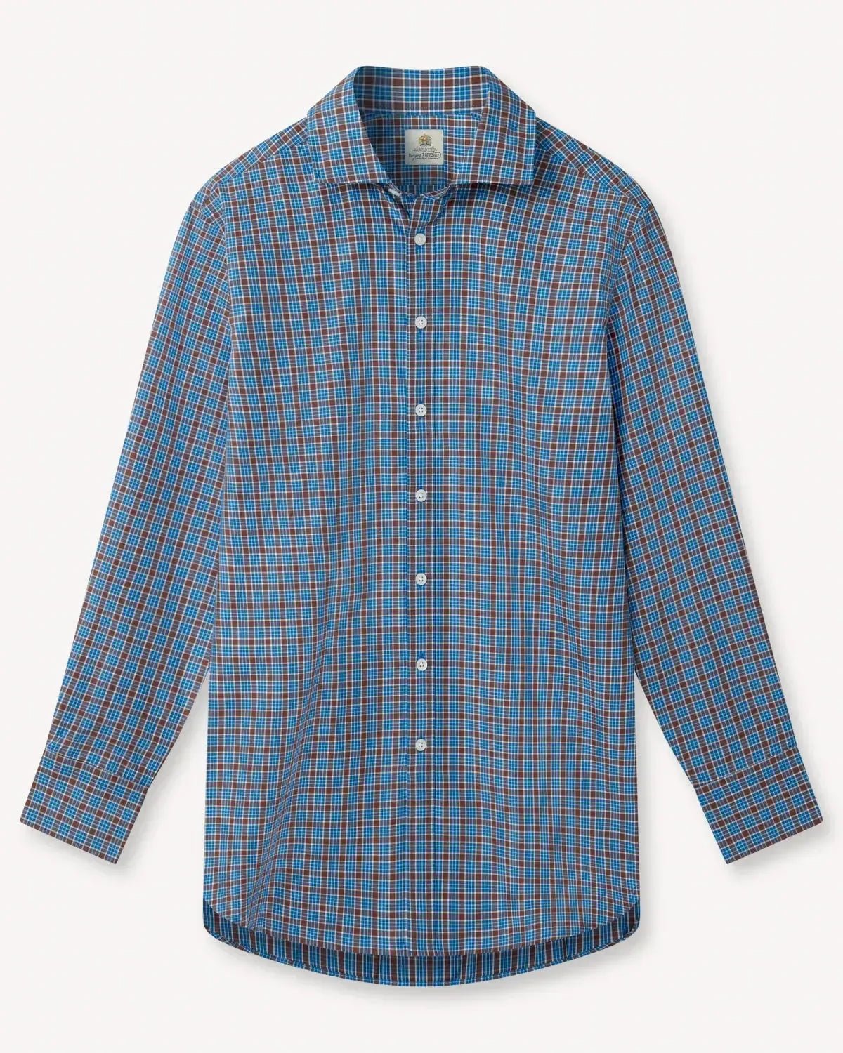 Bernard Weatherill Multi Check Poplin Shirt Brown Blue – Savile Row Menswear Outlet | Malford of London
