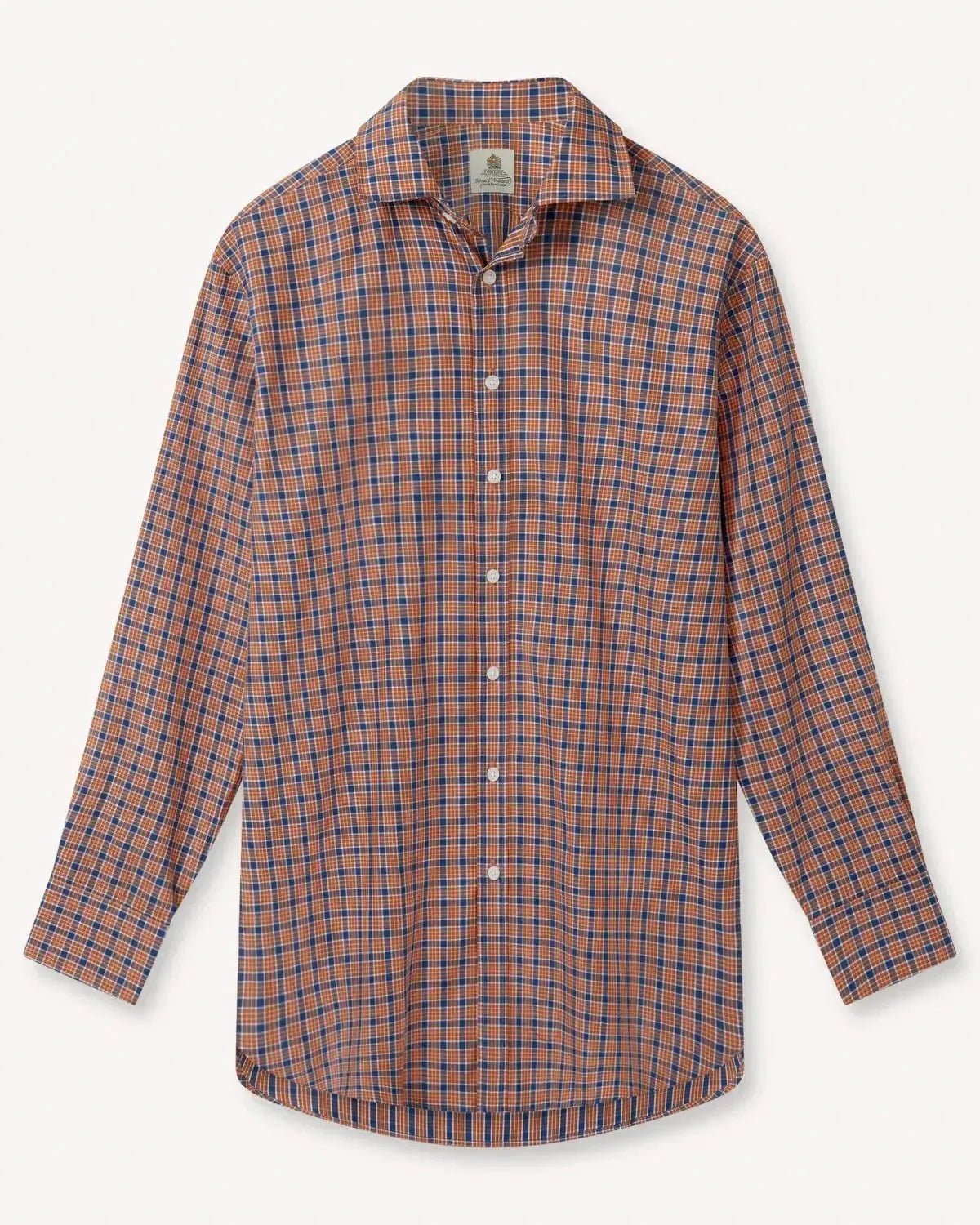 Bernard Weatherill Multi Check Semi Cutaway Poplin Shirt Orange Blue - Malford_of_London_Tailoring_Archive