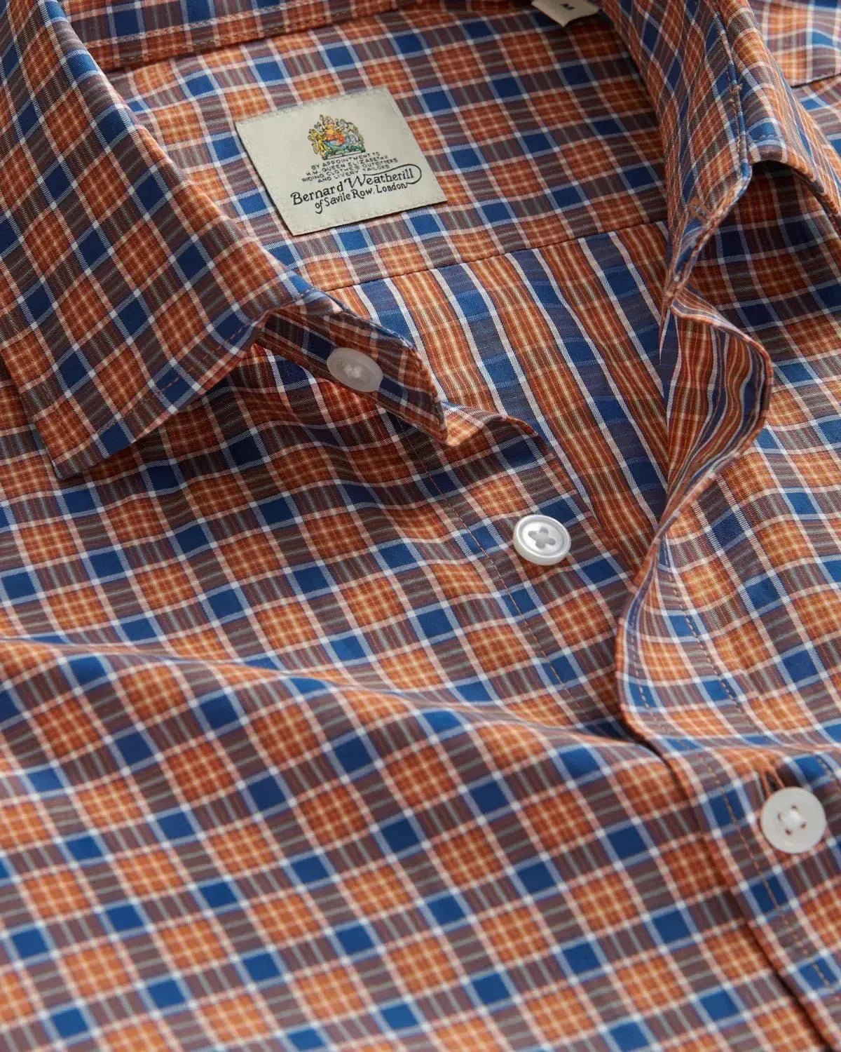 Bernard Weatherill Multi Check Semi Cutaway Poplin Shirt Orange Blue - Malford_of_London_Tailoring_Archive